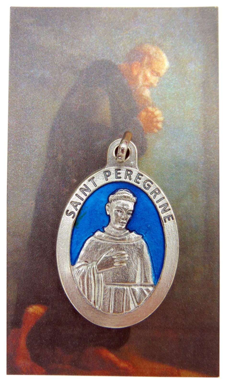 St Peregrine Medal Set with Medallion of Paton Saint of Cancer and Holy Card