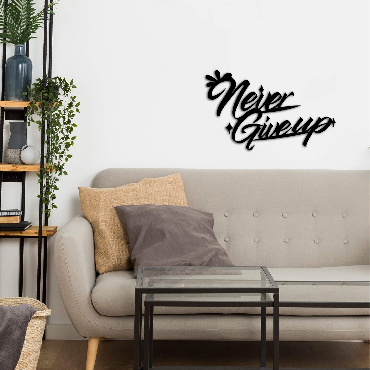 Ecraftindia Never Give Up Motivational Quote Black Engineered Wood Cutout Wall Art Decor - Inspirational, Encouraging Wall Hangi