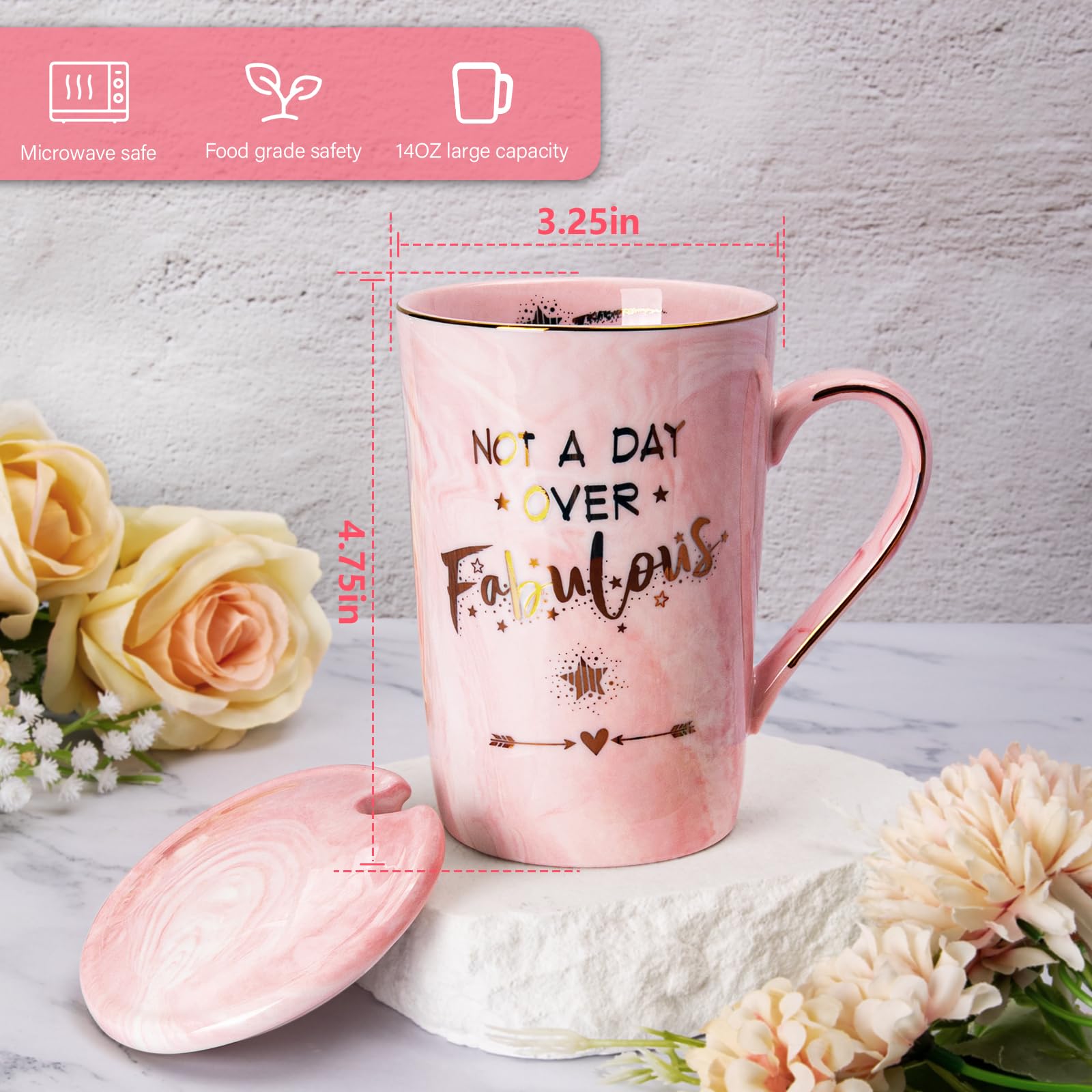 Funny Birthday Gifts For Women - 14Oz Not A Day Over Fabulous Coffee Mug Printed With Gold, Happy Birthday Gift Ideas For Her Bd