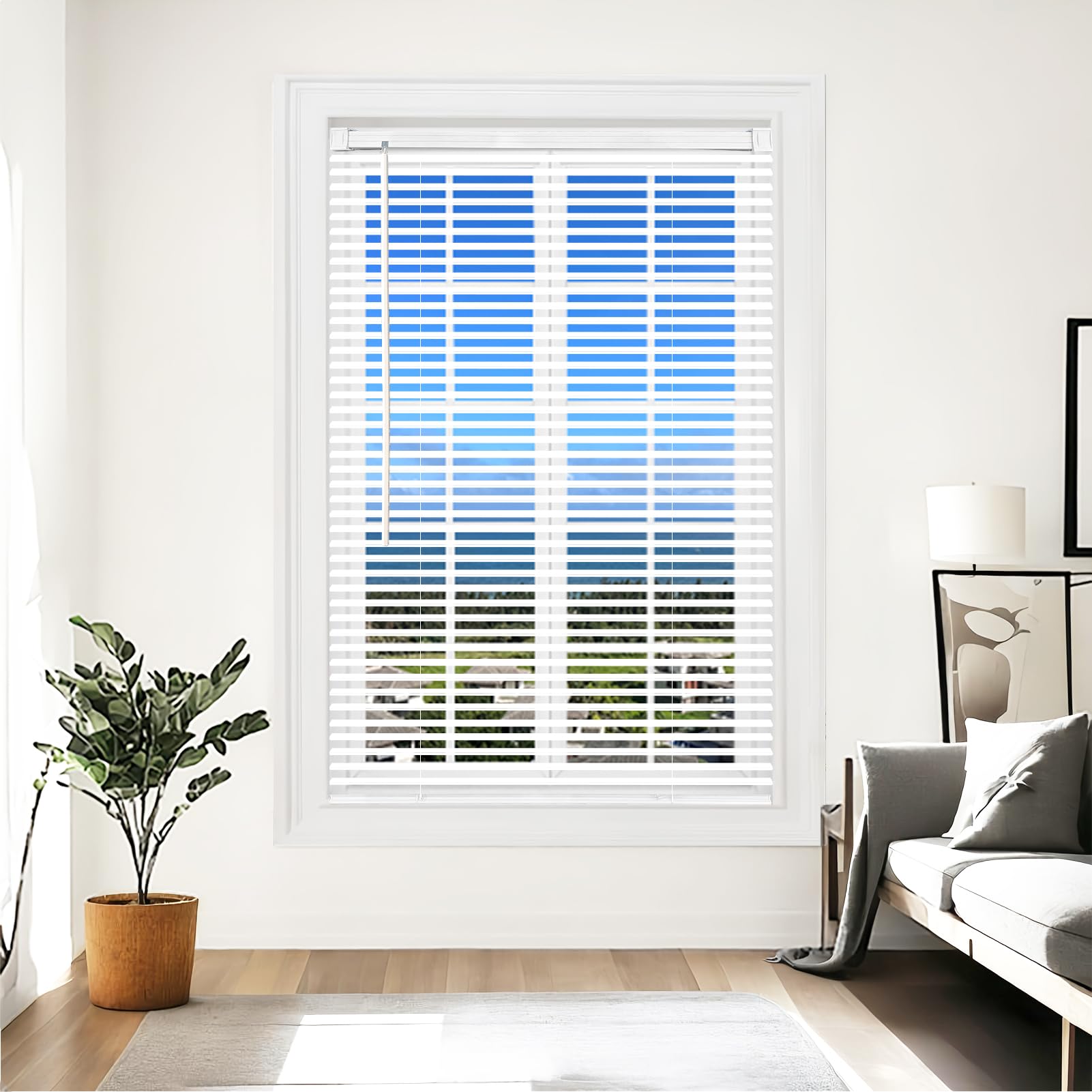 AIRLAJYID Cordless Vinyl Mini L Blinds 28 W x 48 H, 1 Slat White Horizontal Windows L Blind for Door, Shades, Camper, Light Filt