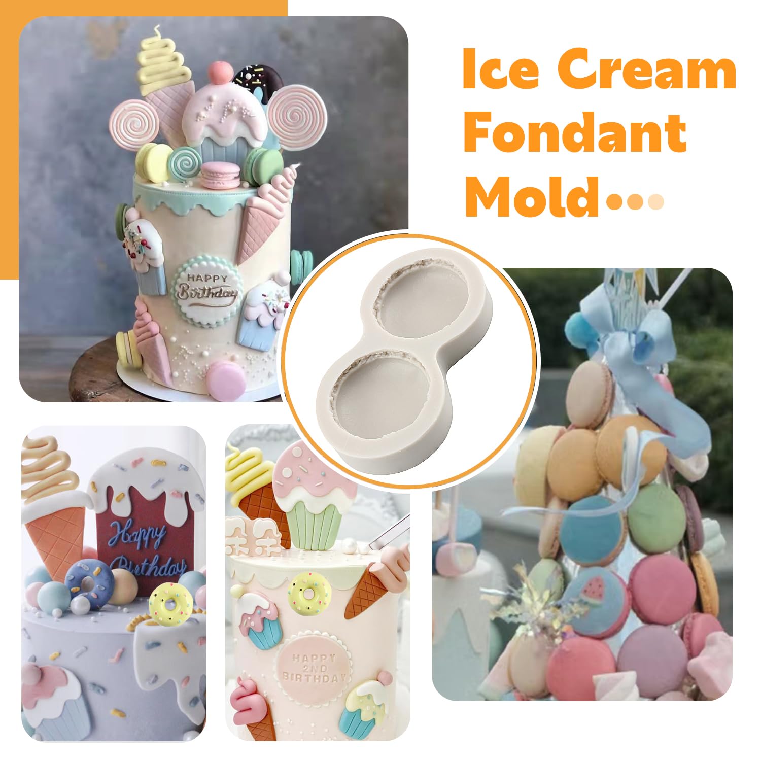 Sijiangmold Ice Cream Donut Silicone Molds Macaron Fondant Molds For Cupcake Topper Cake Decorating Chocolate Candy Polymer Clay