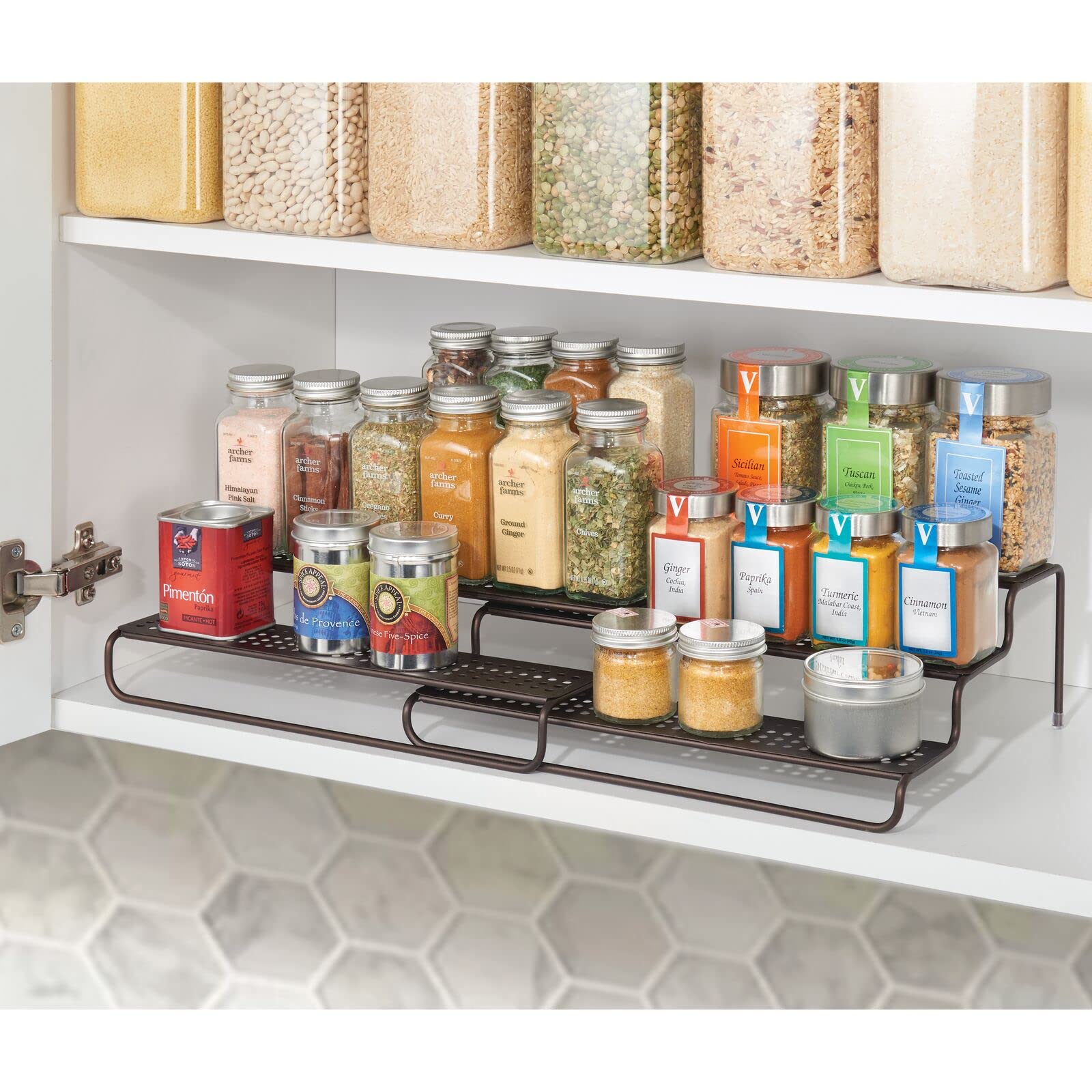 Mdesign Adjustable, Expandable Metal Wire Kitchen Spice Rack - Storage Organizer Holder For Cabinet, Cupboard, Pantry, Or Counte