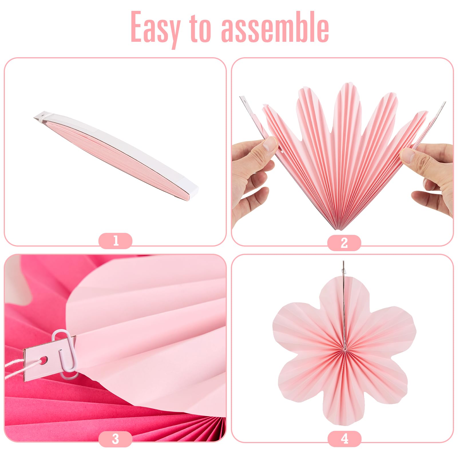 Easy Joy Hot Pink Paper Flowers Decorations For Wall Pink Paper Fans Classroom Decoration Paper Floral Backdrop Decor Paper Fans