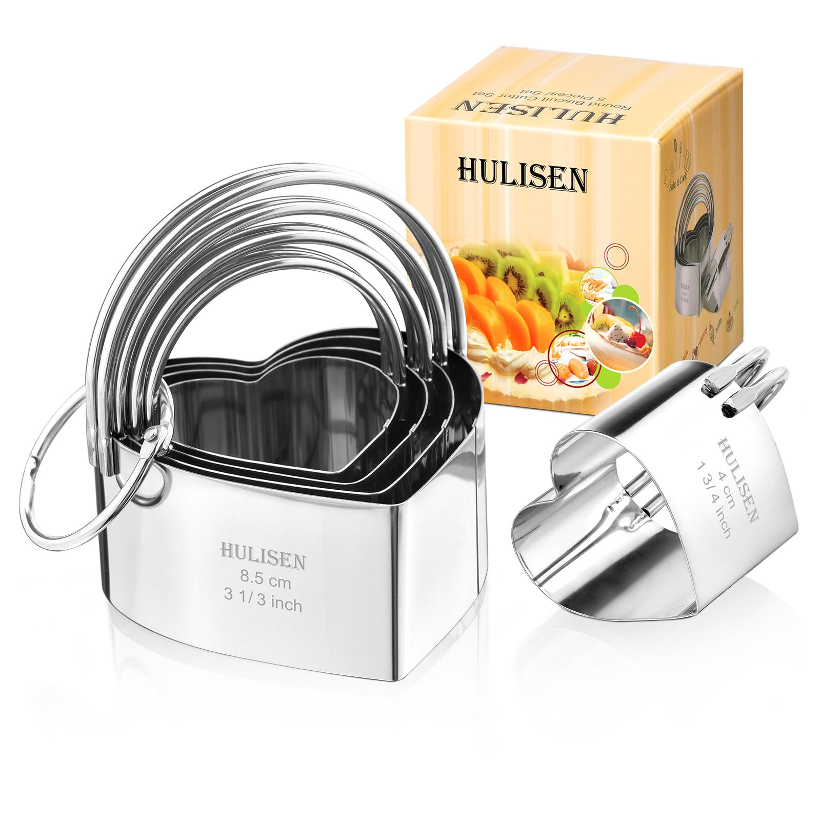 HULISEN Heart Cookie Cutter Set (5 Pieces/Set), Stainless Steel Biscuit Cutter with Handle, Professional Baking Tools Set, Gift 