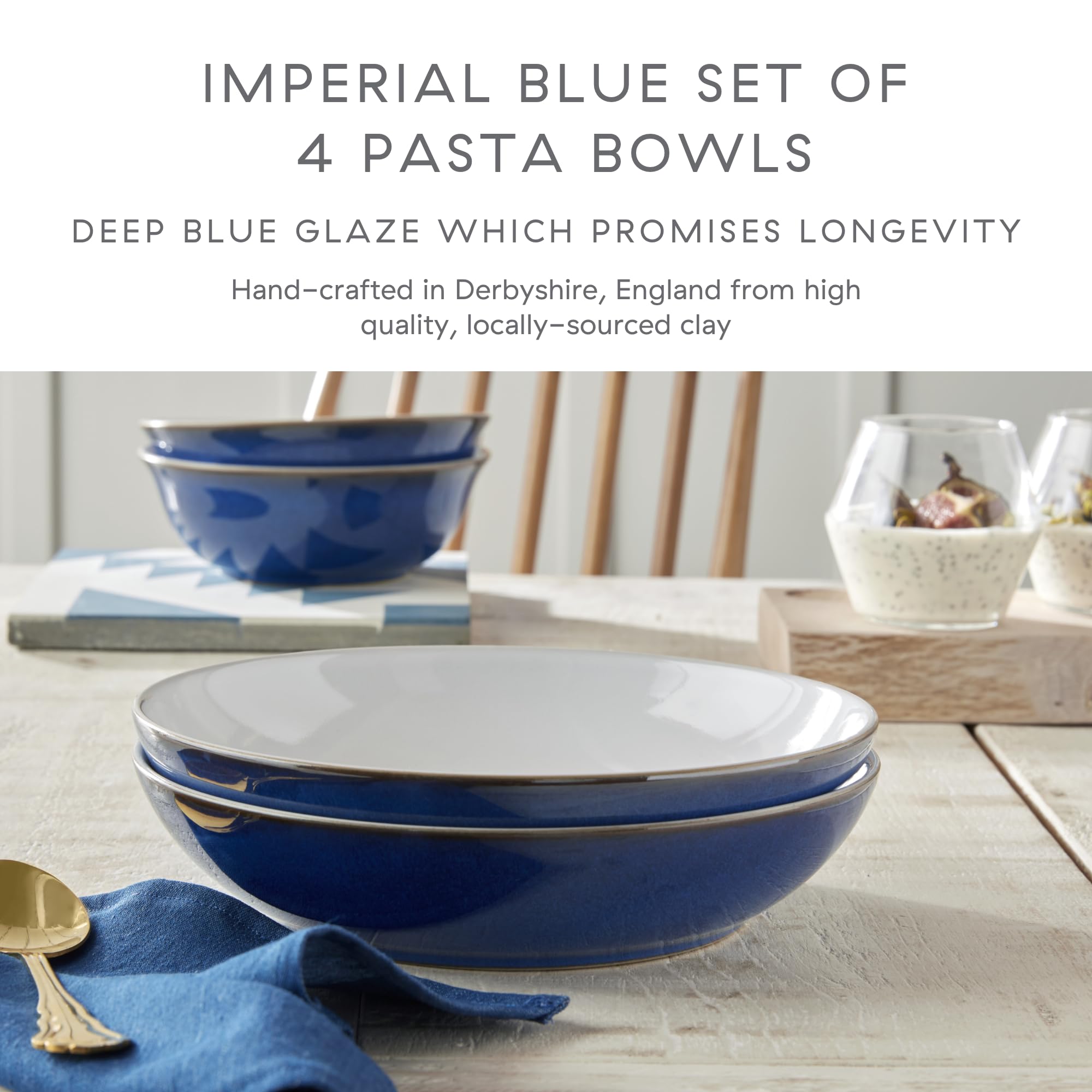 Denby Imperial Blue 4 Piece Pasta Bowl Set  Stone  9.5 x 23 x 23 cm
