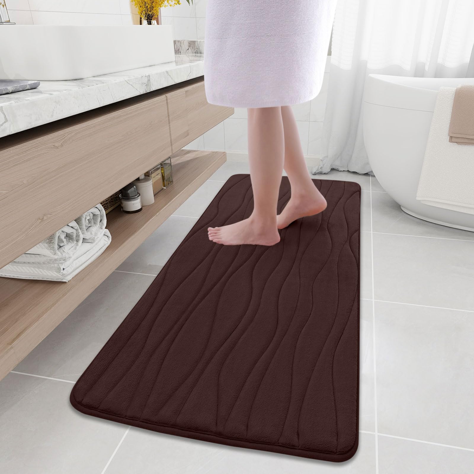 Buganda Memory Foam Bathroom Rug Mat 59X20, Extra Soft And Absorbent Bath Mats, Non-Slip And Machine Washable Bath Rugs For Bath