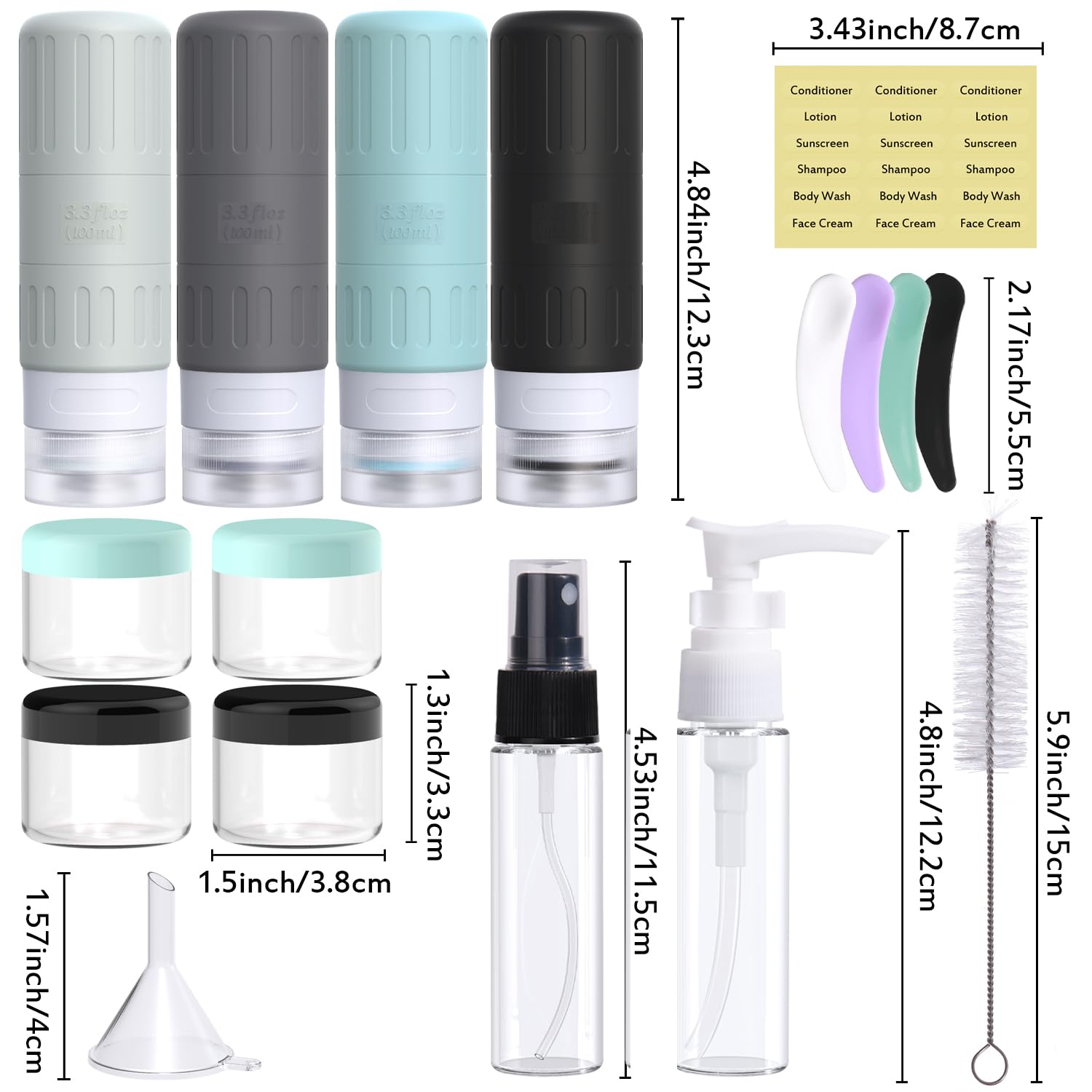 Glamfields Travel Bottles For Toiletries,Tsa Approved 3.3Oz Size Leakproof Silicone Toiletry Containers For Shampoo, Conditioner
