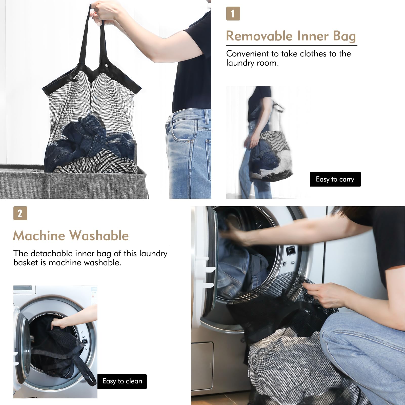 Dokehom 150L Double Laundry Basket With Lid And Removable Laundry Bags, Large Collapsible Laundry Hamper With 2 Sections For Bed