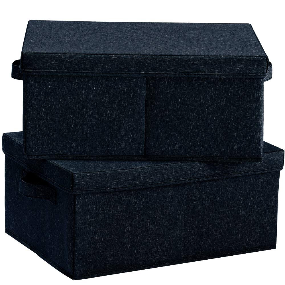Hoonex Linen Foldable Storage Bins With Lids, 2 Pack, Storage Boxes With Carrying Handles And Study Heavy Cardboard, 16.5'' L X