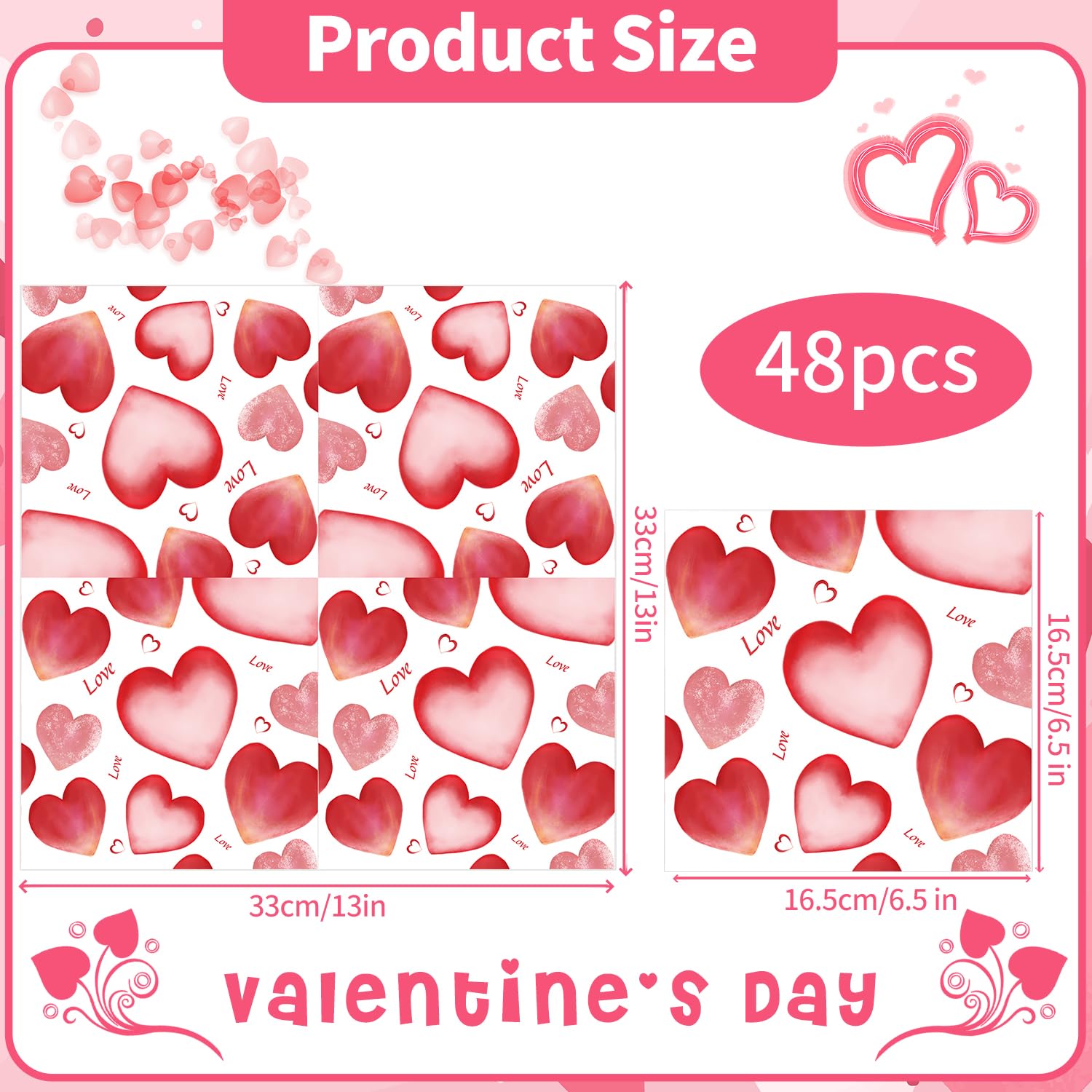 Dulousia Valentines Day Napkins - 6.5X6.5In Romantic Red Heart Pattern With Love Letters Paper Luncheon Napkins For Engagement W