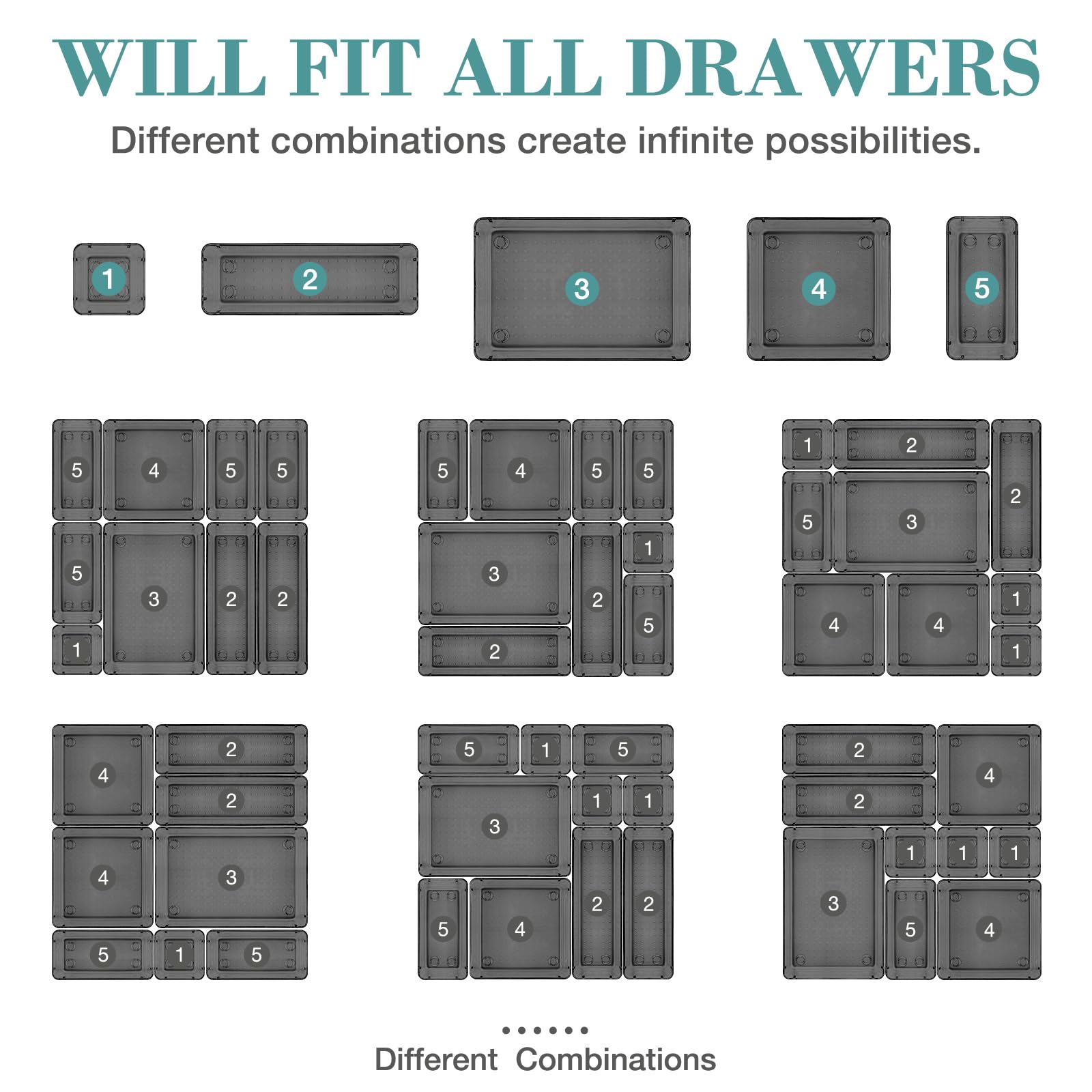 StorMiracle 23 PCS Drawer Organizer Set, 5 Varied Size Bathroom and kitchen Drawer cabinet organizer Trays, Clear Storage Bins f