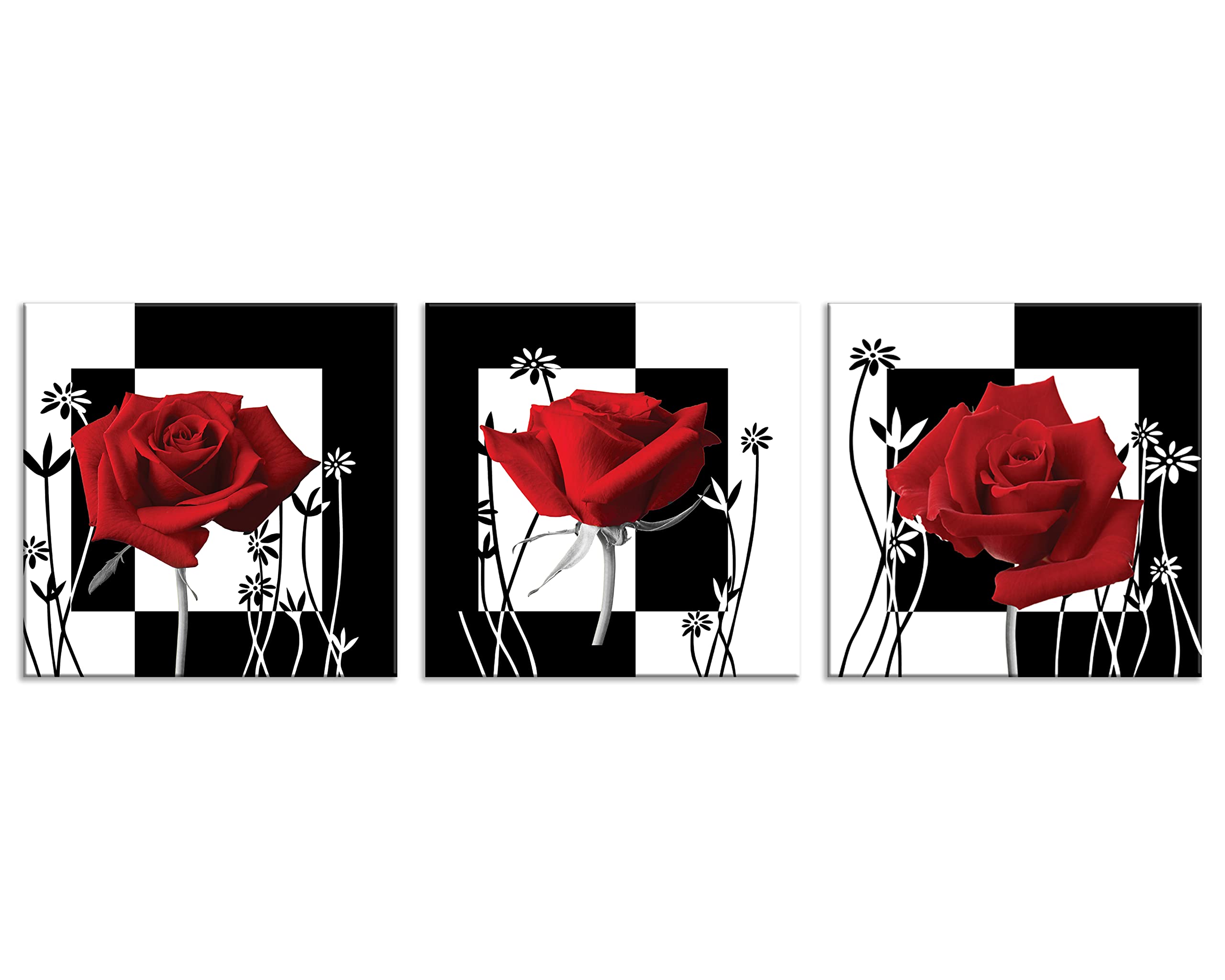 Nan Wind Canvas Print 3 Pcs Black And White Red Rose Canvas Art Painting Abstract Wall Art Decorations Flower Picture On Canvas