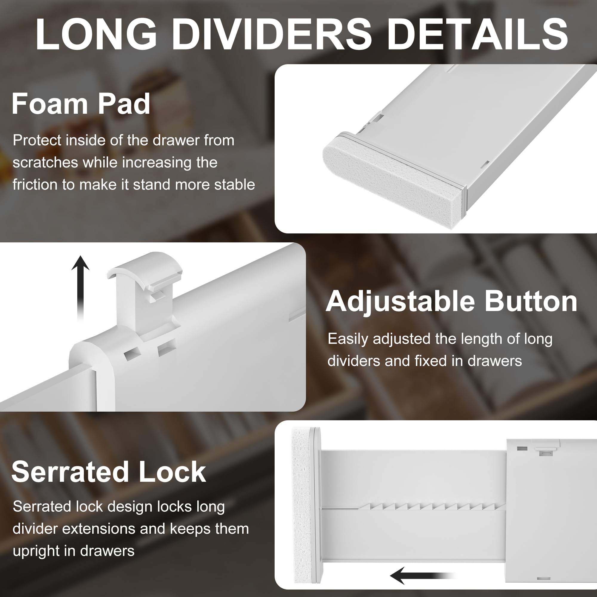 HiYZ Expandable Drawer Dividers - 12.6-22.8'' Adjustable Drawer Divider Organizers for Kitchen Utensils, Drawer Separators in Be