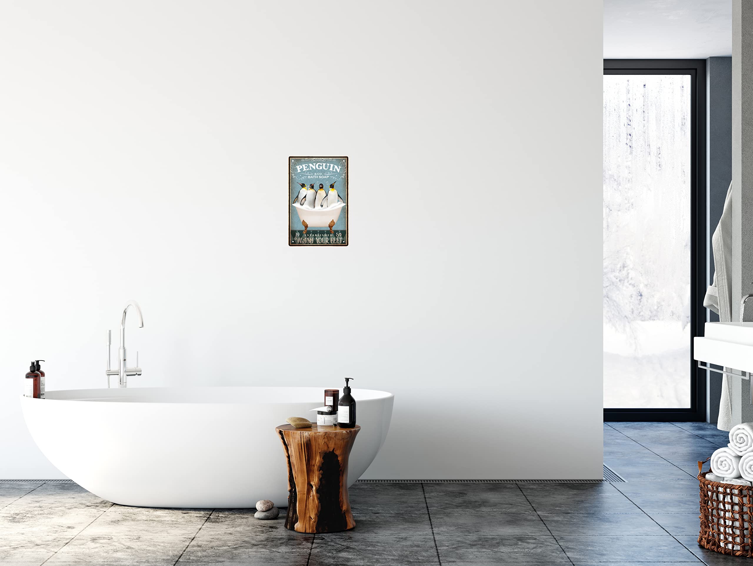 Funny Penguin Decor Vintage Bathroom and Bathtub Metal Tin Sign Decor Penguin Pet lovers Gift Farm Home Bar Bathroom Man Cave Retro Wall Art Poster Sign Accessories 8x12 In