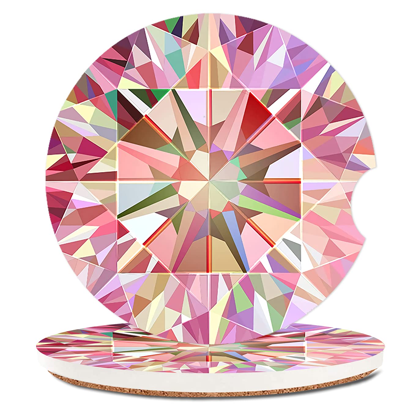Pink Diamond Absorbent Cup Holders Car Coasters,Ceramic Stone Drinks Coaster Set For Women Man 2.56''(2 Pack)
