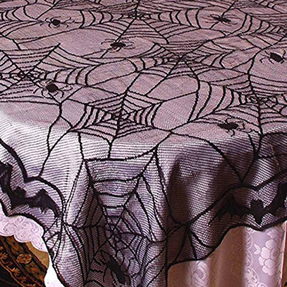 Awtlife Halloween Lace Tablecloth Bat Spider Web For Halloween Party Decor 48''X96''
