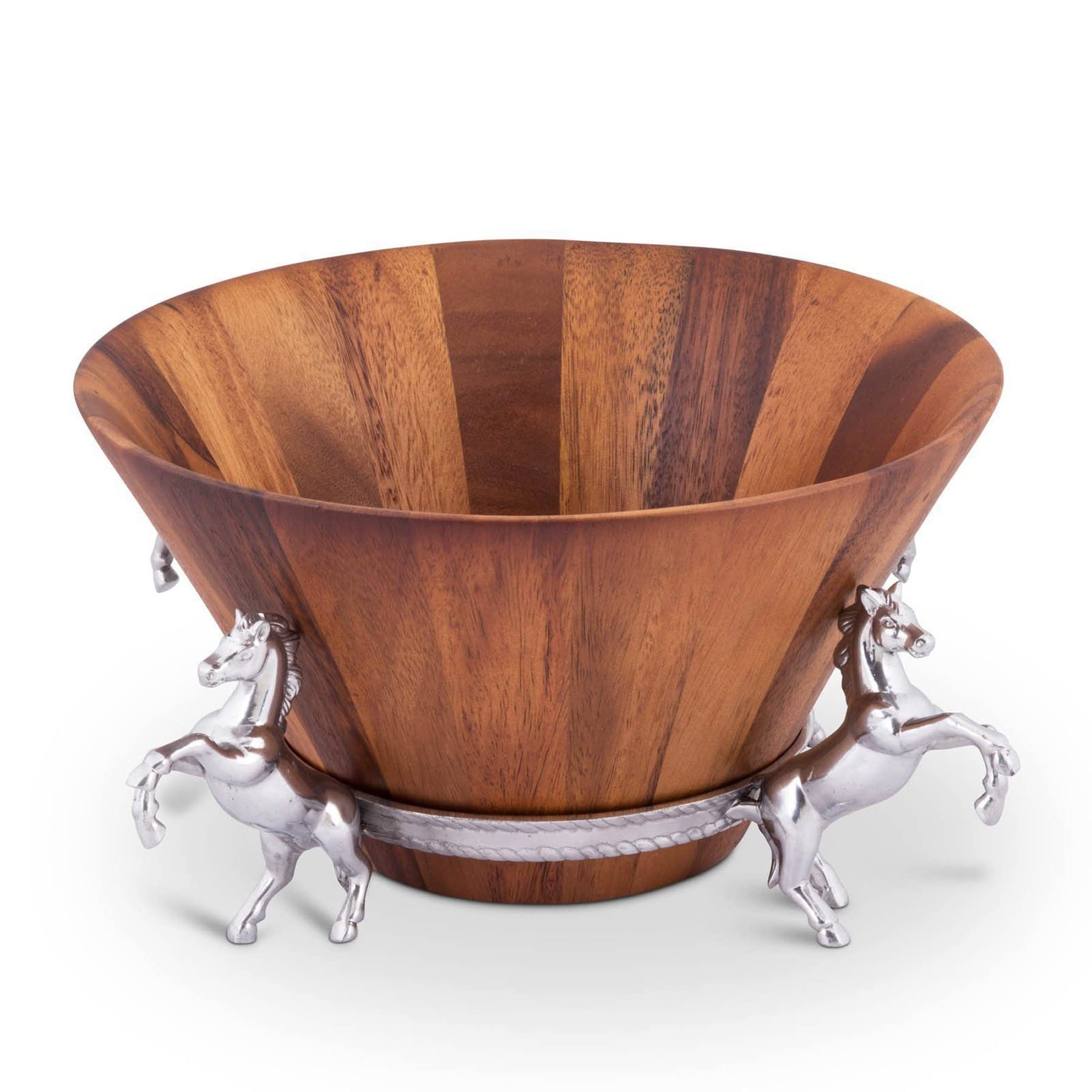 Arthur Court Designs Wood Salad Bowl With Aluminum Horse Stand 12 Inch Diameter X 7 Inch Tall