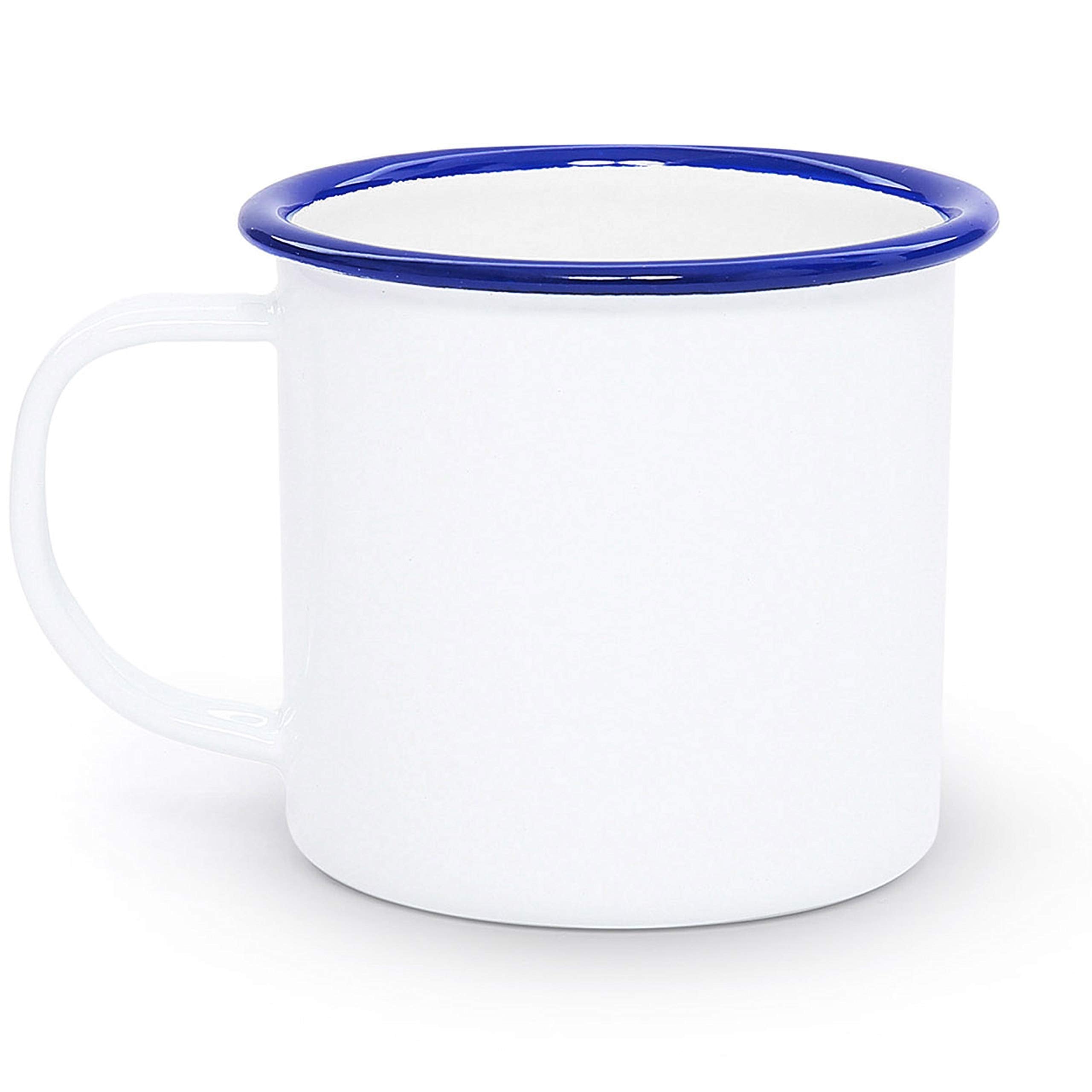 Crow Canyon Home Enamelware Mug, 12 Ounce, Vintage White/Blue (Set Of 4)