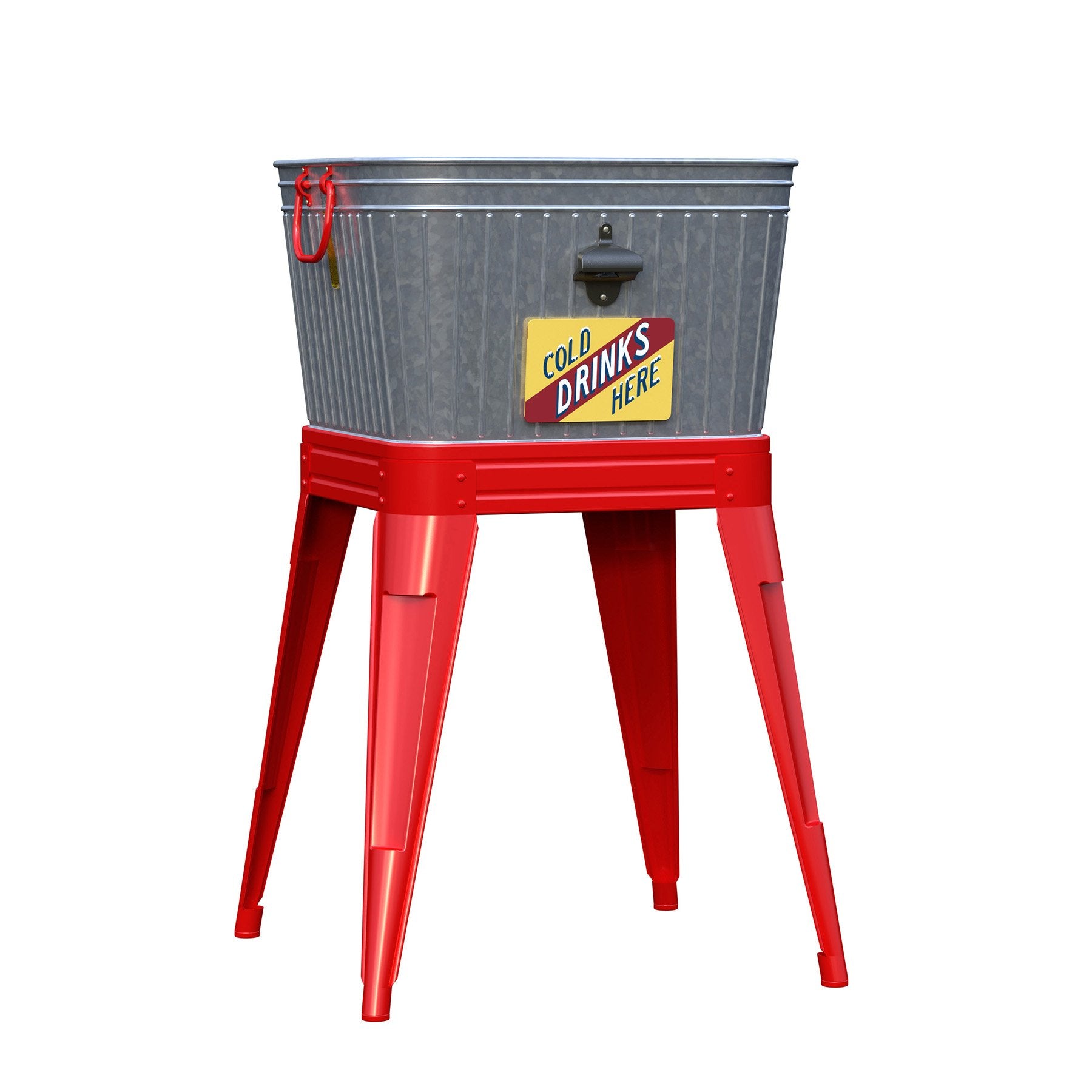 Panacea 86796 1 Count Rustic Washtub Beverage Stand with Bottle Opener, 18    D x 17.5    W x 32.5    H, Red
