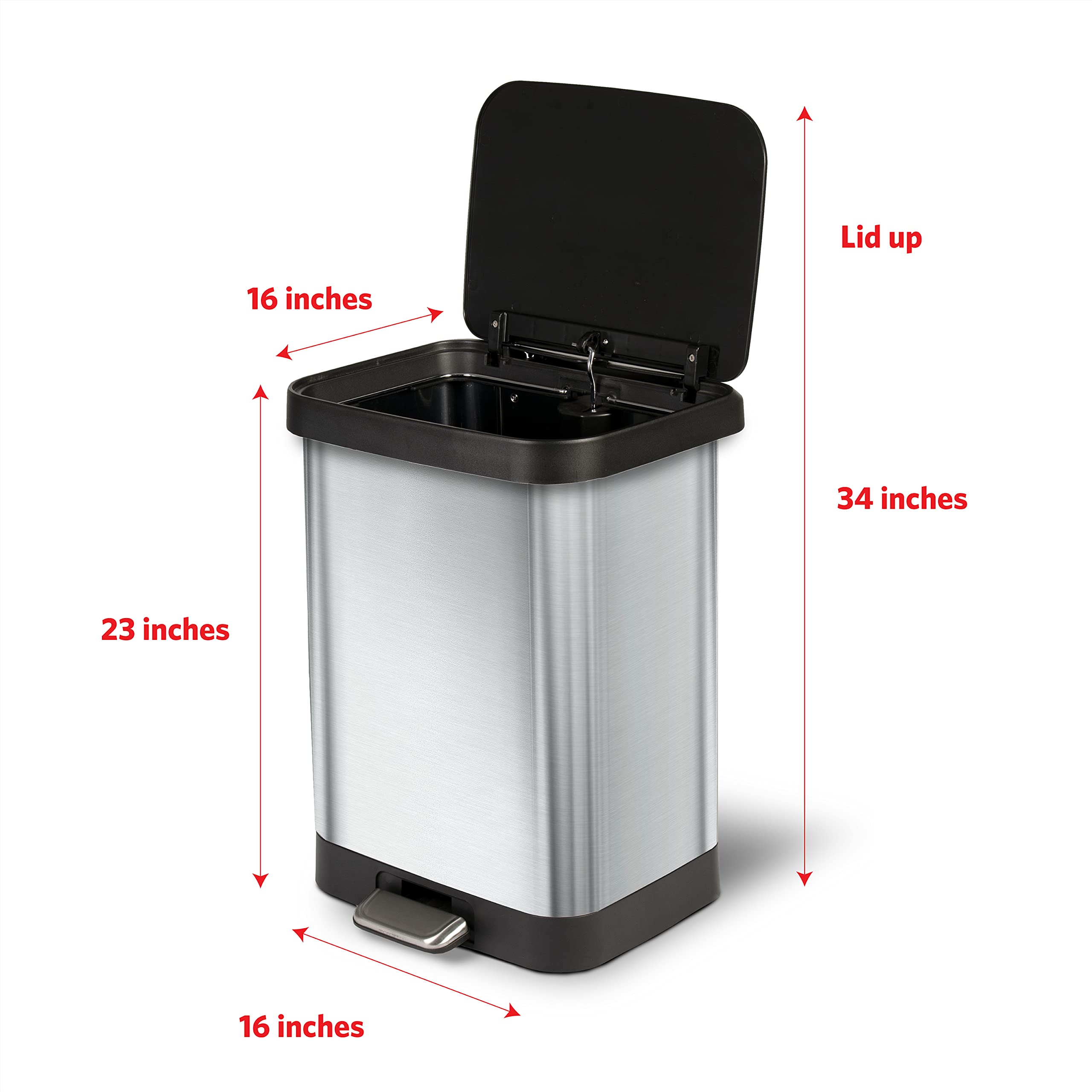 Glad Gld-74506 Stainless Steel Step Trash Can With Clorox Odor Protection | Large Metal Kitchen Garbage Bin With Soft Close Lid,