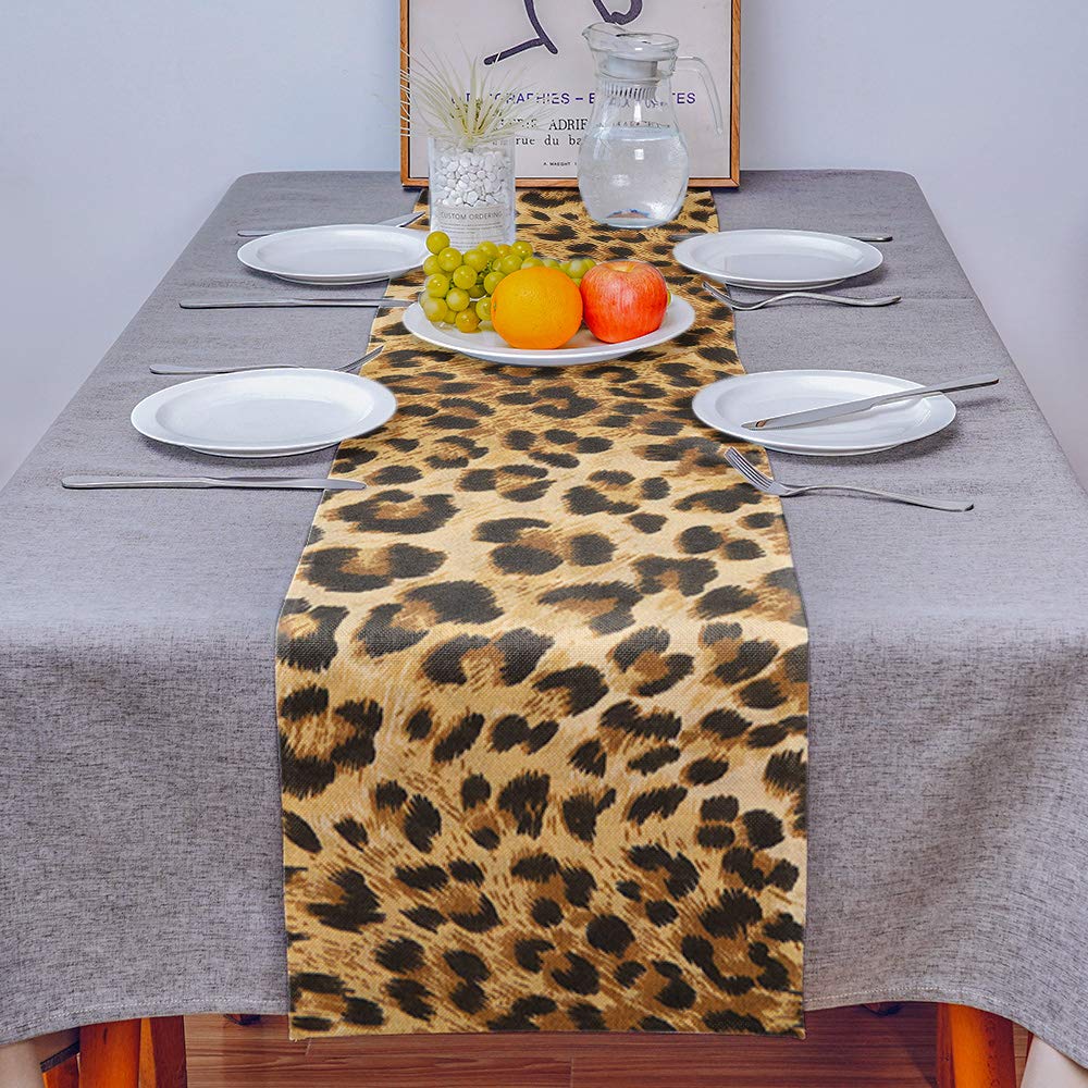 Artshowing Leopard Print Table Runner Party Supplies Fabric Decorations For Wedding Birthday Baby Shower 13X70Inch Nearly Natura