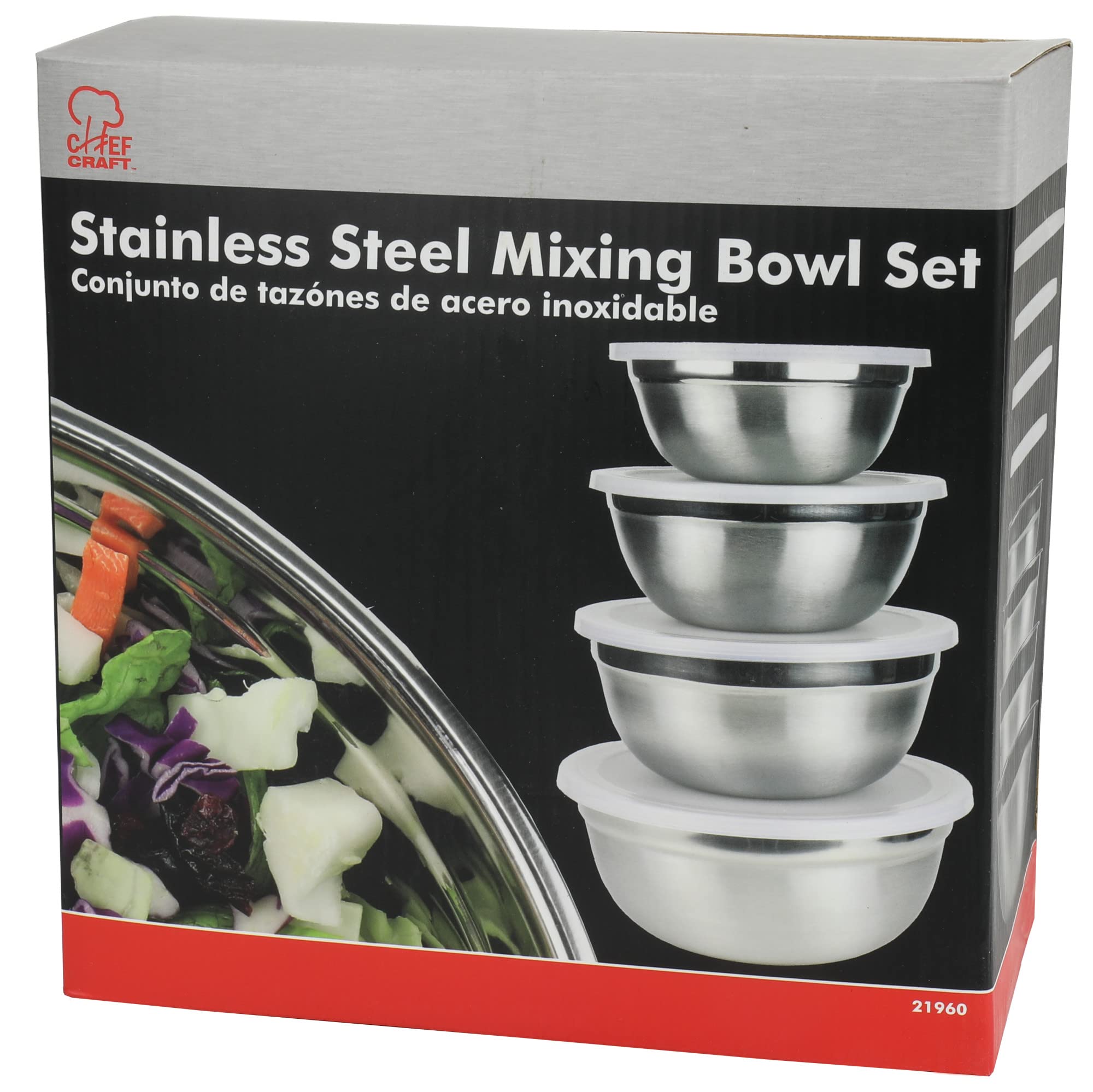 Chef Craft Select Prep Bowl Set With Lid, 75 Qt, 1 Qt, 1.5 Qt And 2Qt, Stainless Steel