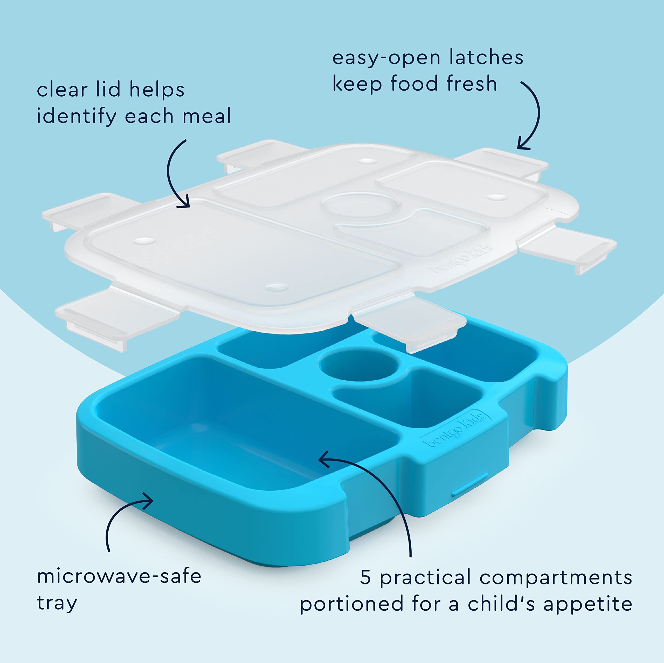 Bentgo Kids Tray With Transparent Cover - Reusable, Bpa-Free, 5-Compartment Meal Prep Container With Built-In Portion Control Fo