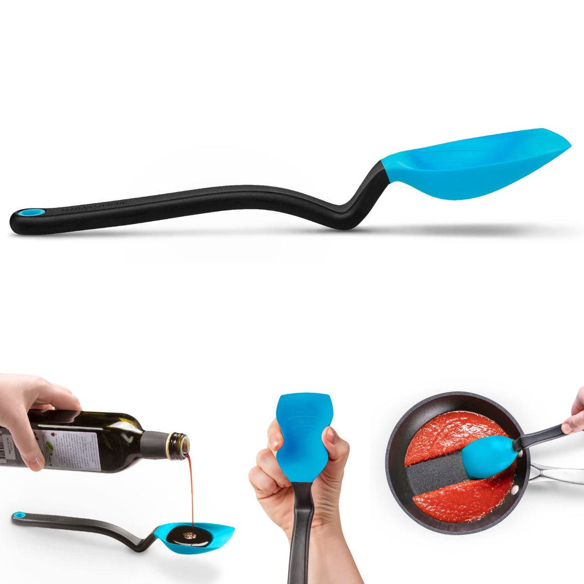 Dreamfarm Supoon  Non-Stick Silicone Sit Up Scraping  Cooking Spoon With Measuring Lines  Dreamfarm Blue