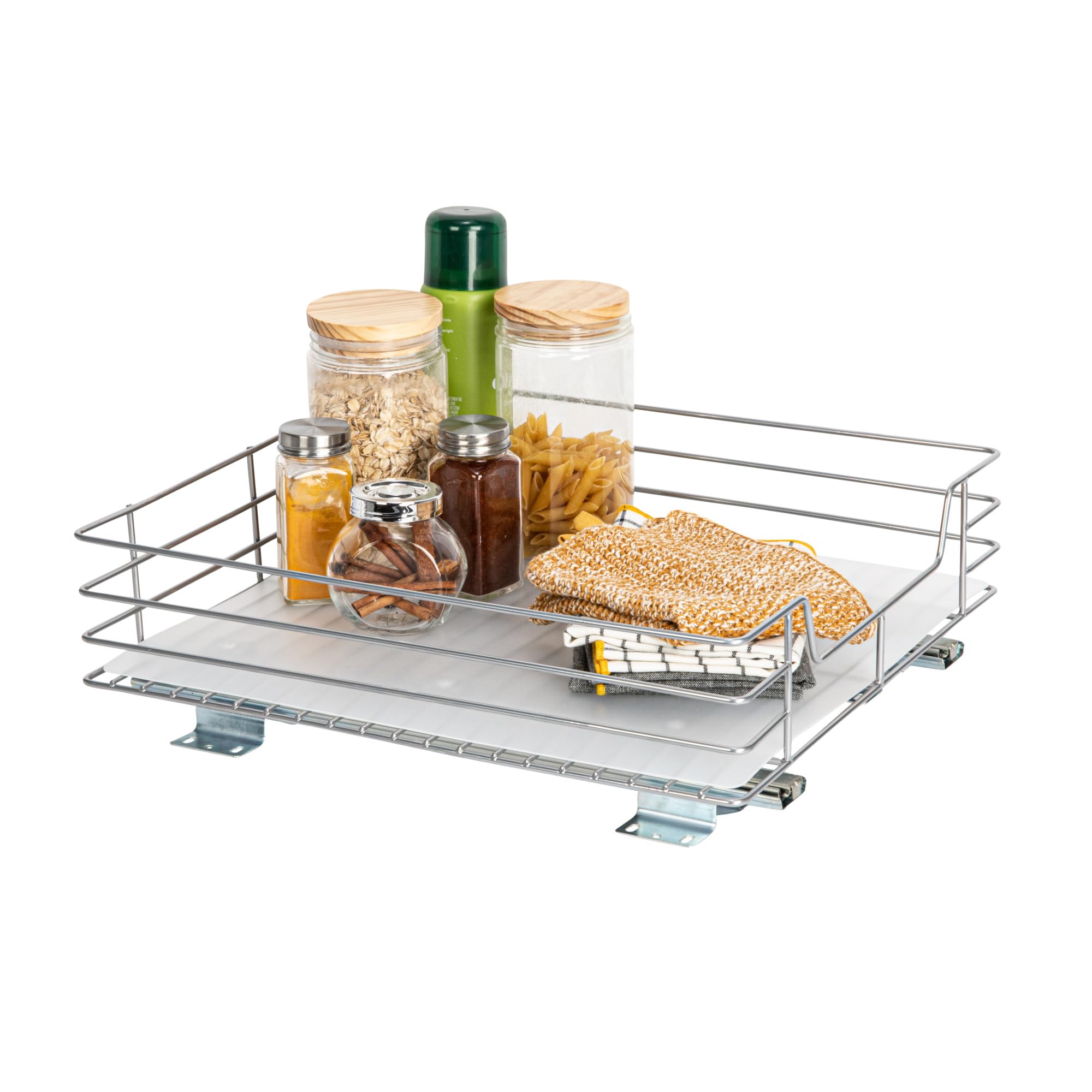 Household Essentials Sliding Pantry Organizer, 4.92'' H X 14.96'' W X 15.94'' D, Strong Powder-Coated Steel Frame, Durable And V