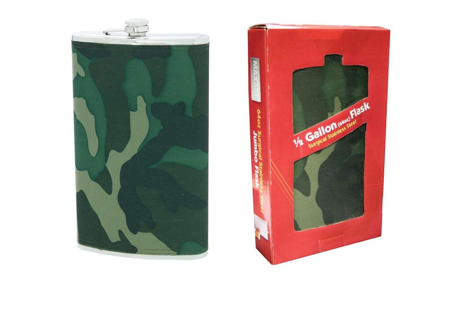 Maxam Drinkware Jumbo Stainless Steel Flask Camo Wrap, 7 x 11 x 13/4