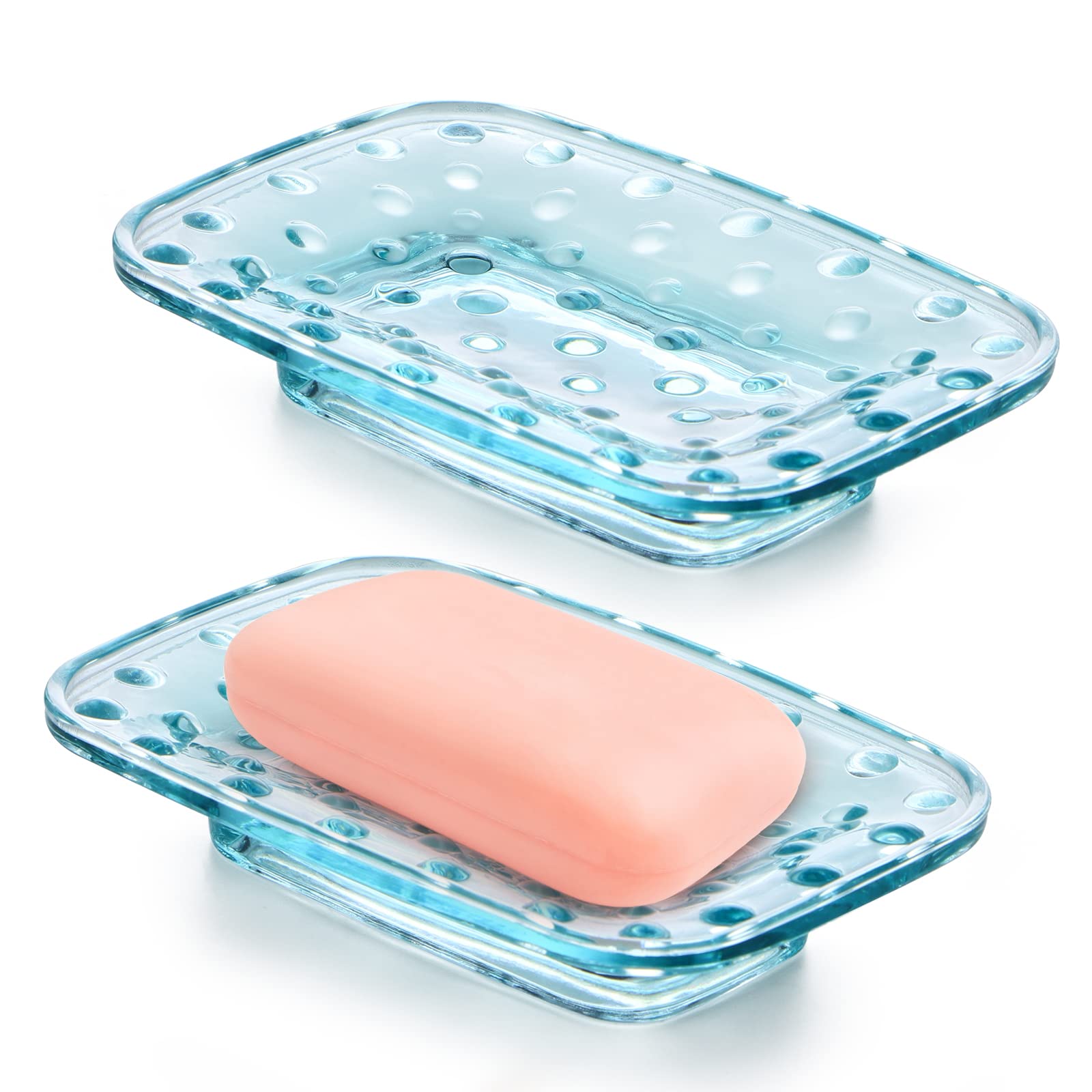 Mdluu 2-Pack Glass Bar Soap Dish, Embossed Bar Soap Holder, Decorative Soap Saver Tray For Shower, Bathtub, Bathroom Sink, Kitch