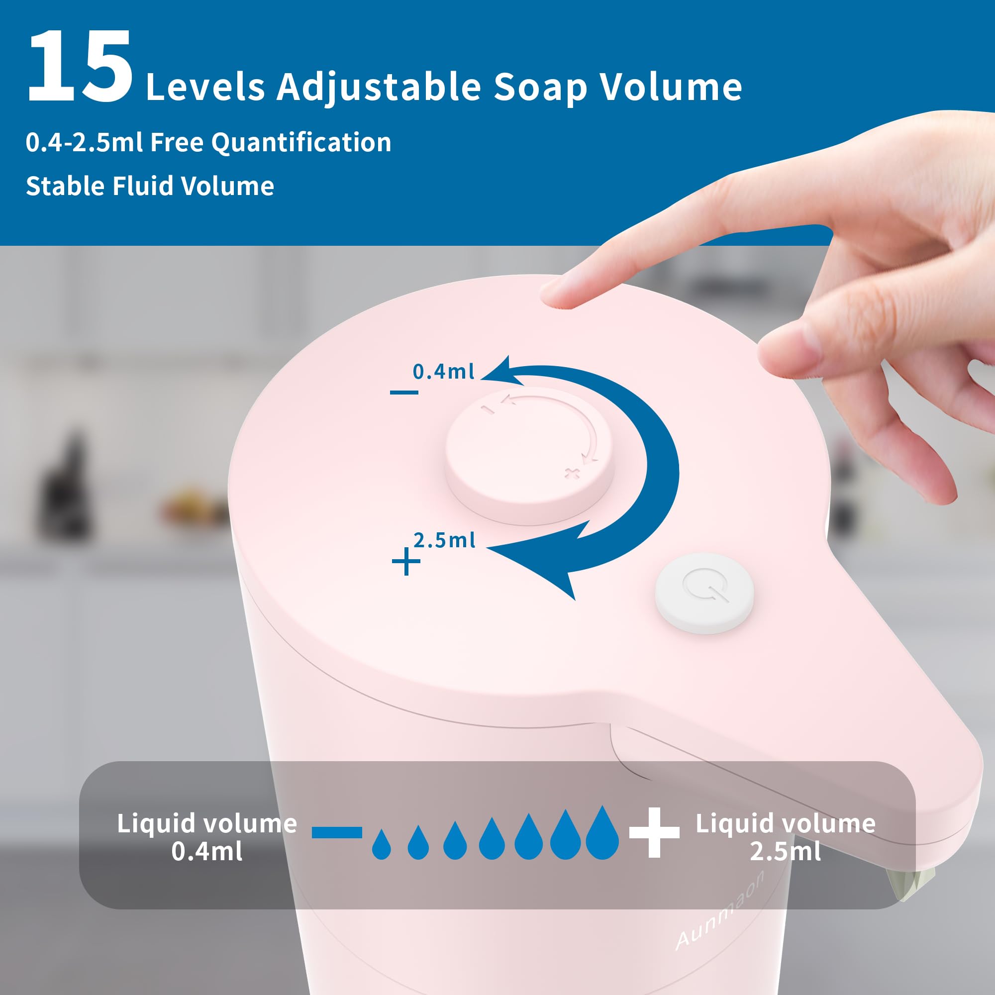 Aunmaon Automatic Soap Dispenser Touchless,Upgrade 15 Adjustable Volume For Thick And Thin Liquid Battery Hand Soap Dispenser,Di