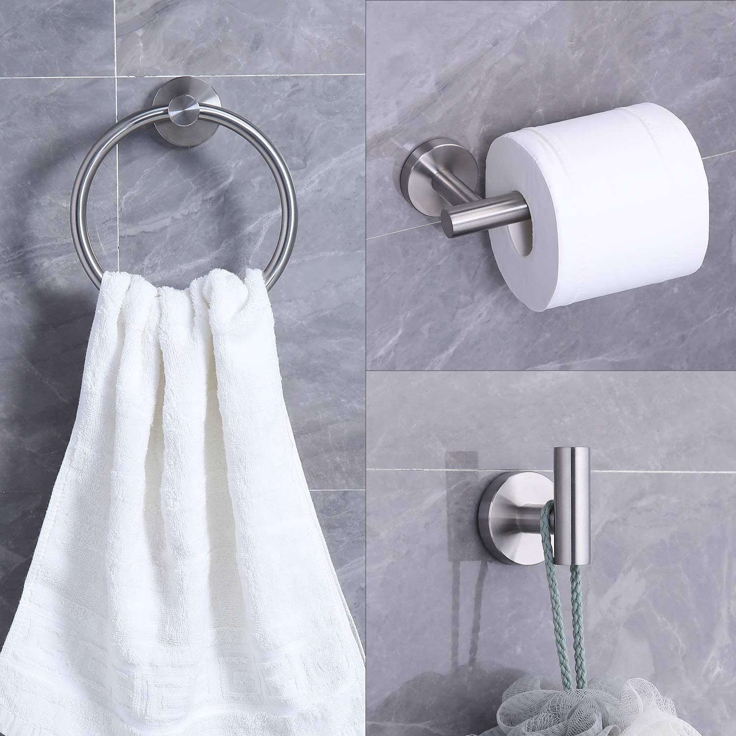 Ntipox 4 Piece Stainless Steel Bathroom Hardware Set Include Hand Towel Ring, Toilet Paper Holder,And 2 Robe Towel Hooks,Bathroo