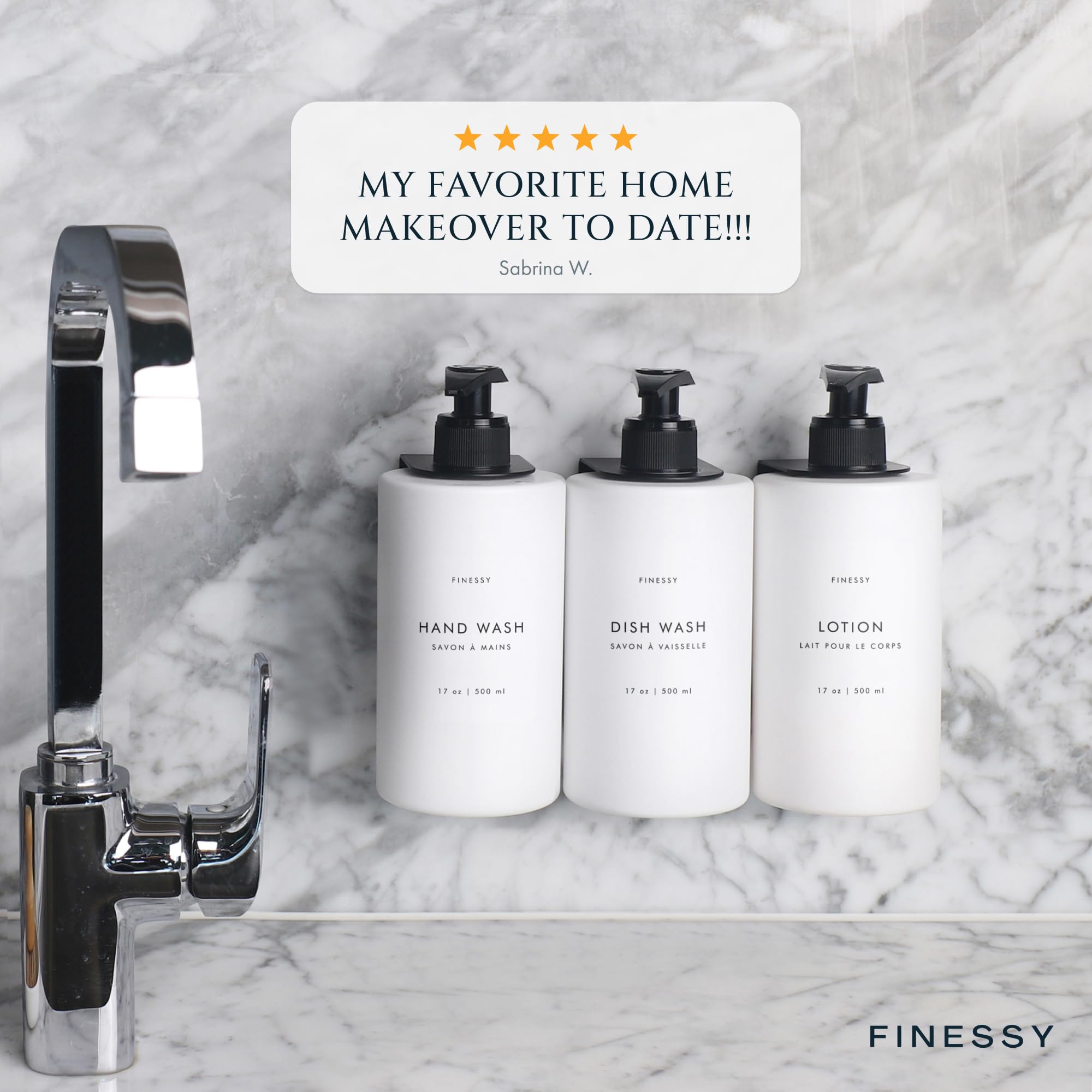No Drill Wall Mount Shampoo And Conditioner Dispenser For Shower Gel Body Wash Soap Bottle Container Pump Luxe White Refillable