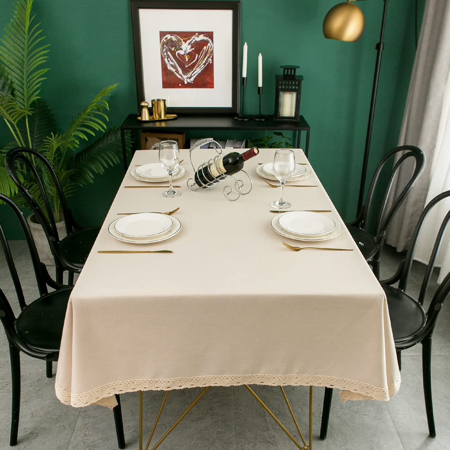 Ehousehome Faux Linen Tablecloth With Lace Trim - Waterproofspill Proofstain Resistantwrinkle Freeoil Proof - For Banquet, Parti