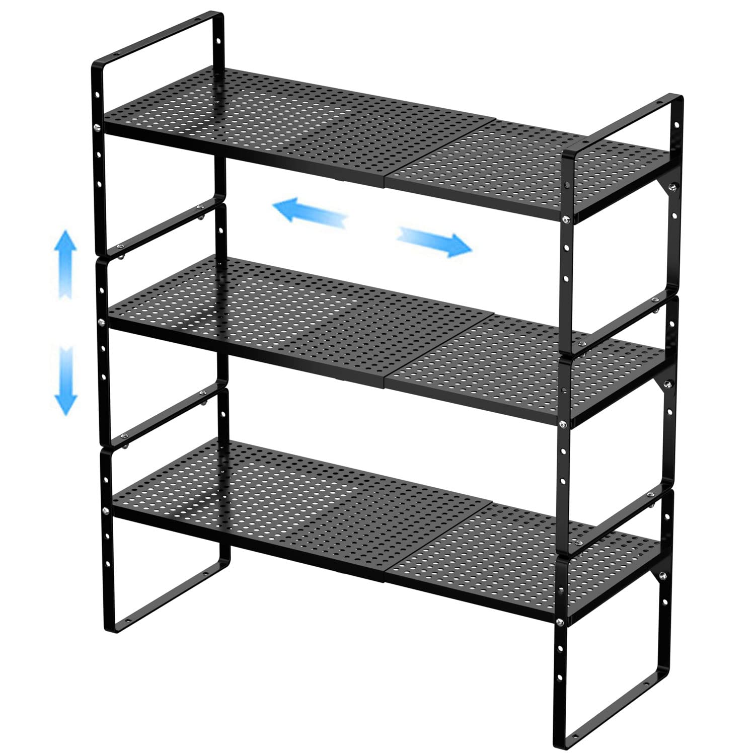 Gedlire Expandable Kitchen Cabinet Shelf Organizers 3 Pack, Stackable Metal Pantry Storage Shelves Rack, Adjustable Counter Spic