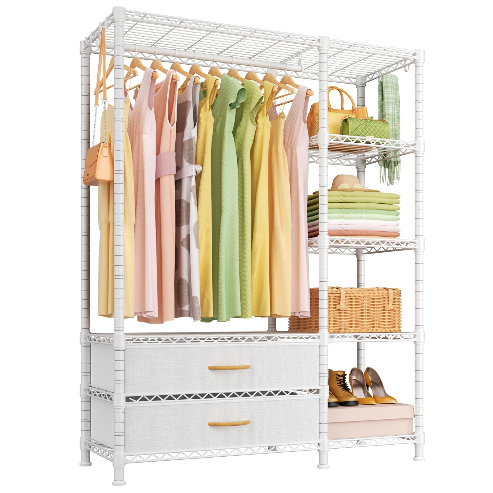 Ulif F3 Heavy Duty Clothes Rack(With Fabric Drawers)Freestanding Clothing Racks For Hanging Clothes