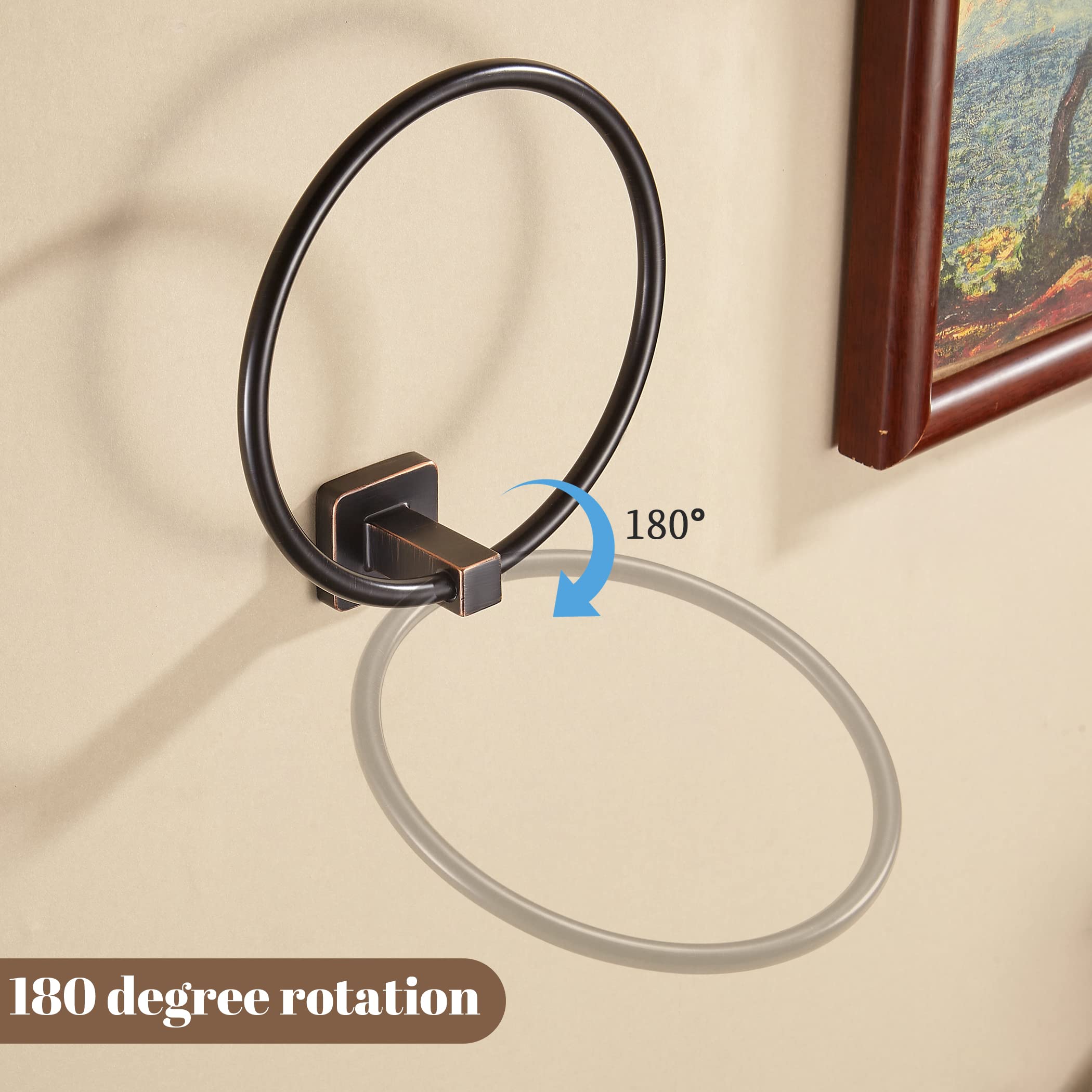 Wolibeer Bronze Towel Ring, Bathroom Hand Towel Holder Wall Mount, Oil Rubbed Towel Hanger Farmhouse Rustic Orb Stainless Steel