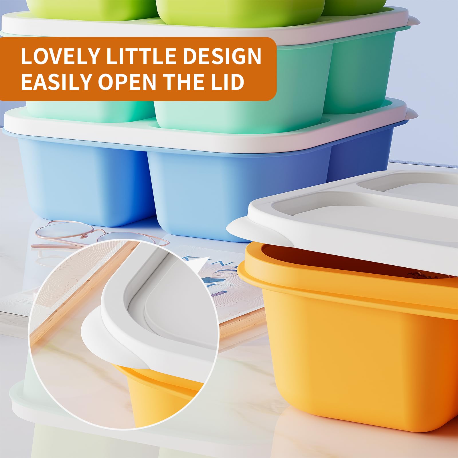 Kemethy 6 Pcs Bento Snack Containers, Reusable 4 Compartment Food Storage Container With Lids, Divided Lunchable Container, Free