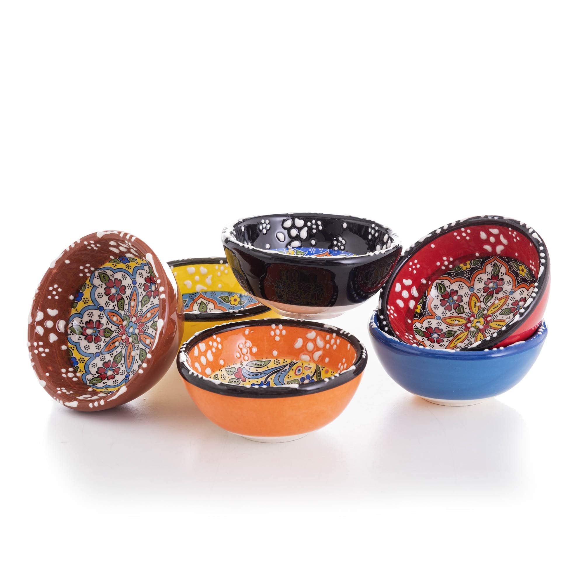 Ayennur Decorative Turkish Ceramic Bowl Set Of 6 Serving-Handcrafted(3.14''- 8Cm) 2.5Oz Pinch Sauce Multicolor Dipping Finger Sm