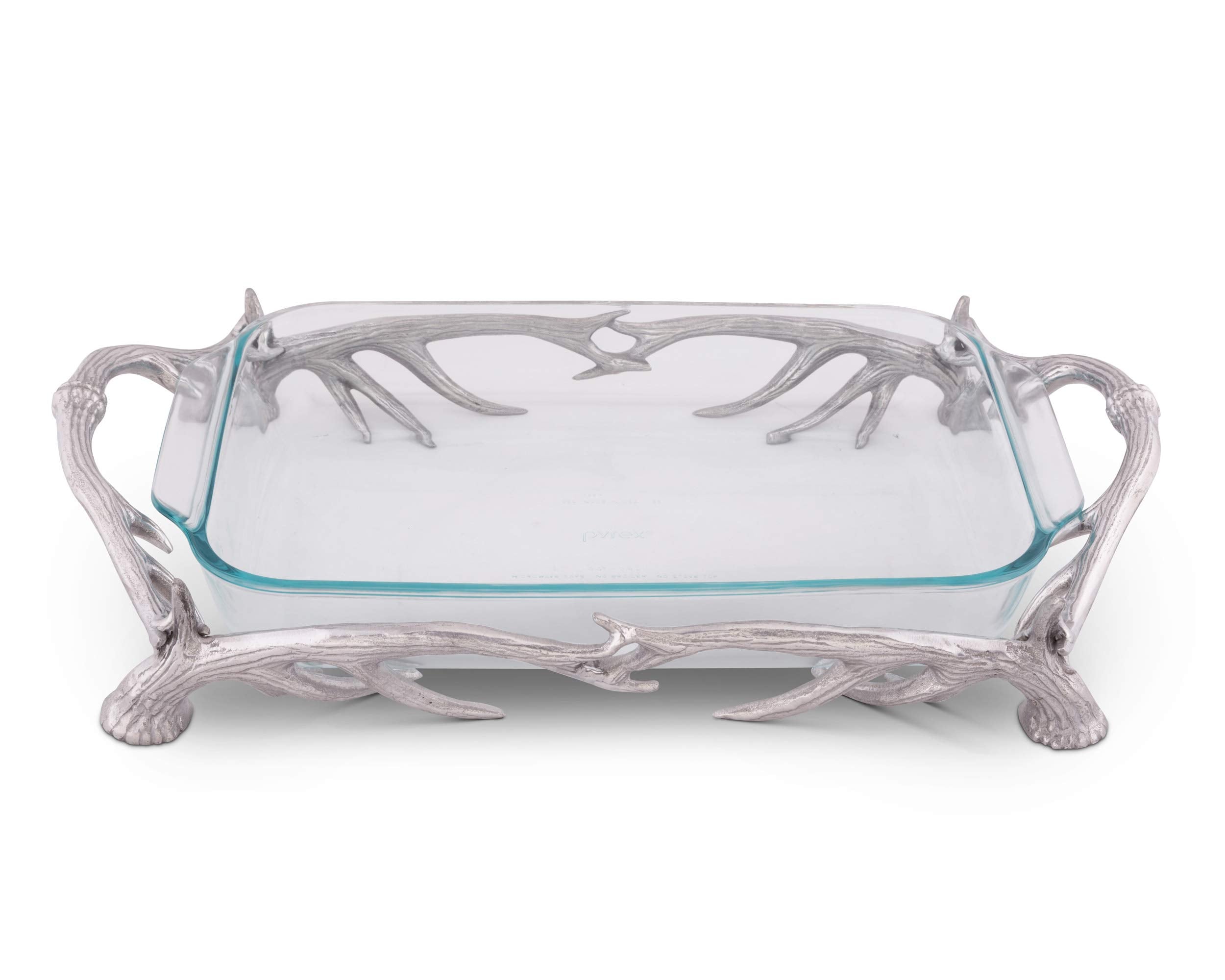 Arthur Court Metal Pyrex Glass Casserole Dish Holder Rustic Antler Pattern Sand Casted In Aluminum With Artisan Quality Hand Pol