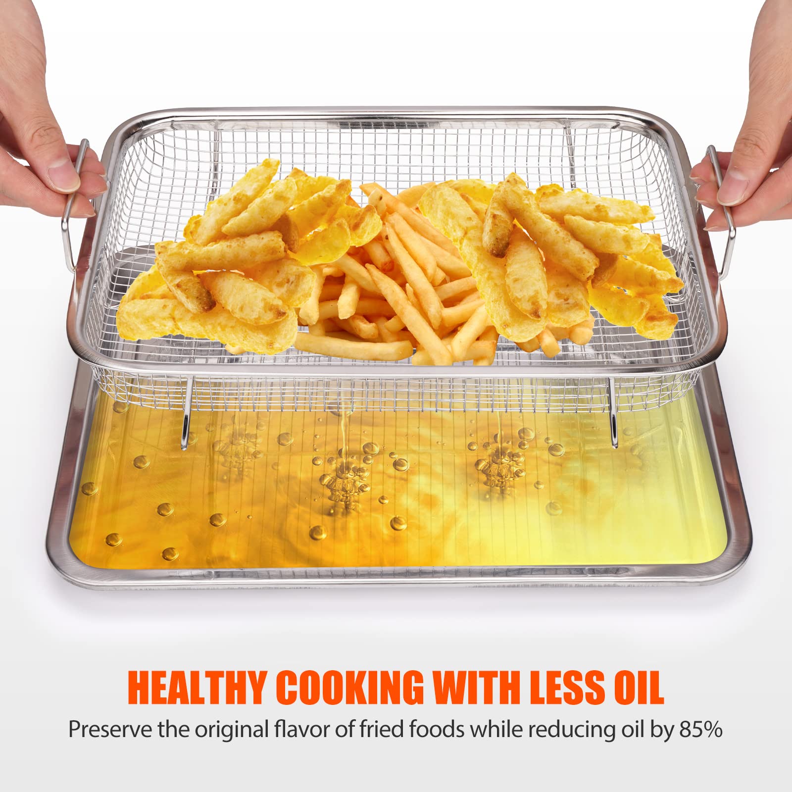 2 Pack Air Fryer Basket For Oven, 12.8''X9.6''Large Air Fryer Basket And Tray Stainless Steel Oven Air Fryer Pan Rack For Cookin