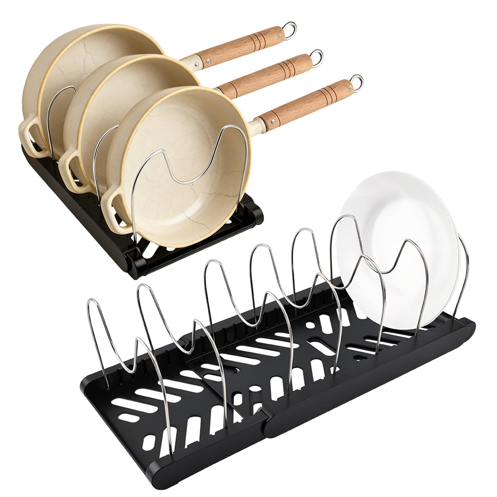 WeiLingBo Pots and Pans Organizer for under Cabinet, Expandable Pot Lid Holder with 10 Adjustable Compartment, Pan Organizer Ins
