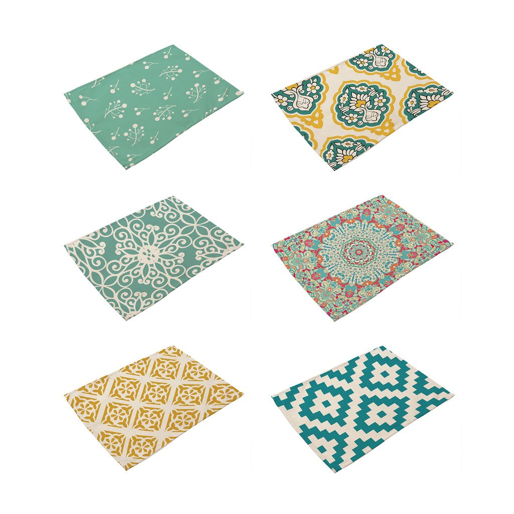 Hacaso Geometric Pattern Cotton Linen Placemats Set Of 6 Dining Table Mats(2)