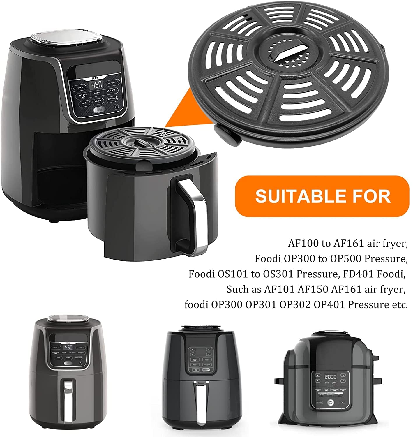 Heisenlin Air Fryer Replacement Parts Crisper Plate For Ninja Air Fryers Foodi, 8.2 Inch 4Qt Premium Round Air Fryer Tray Grill