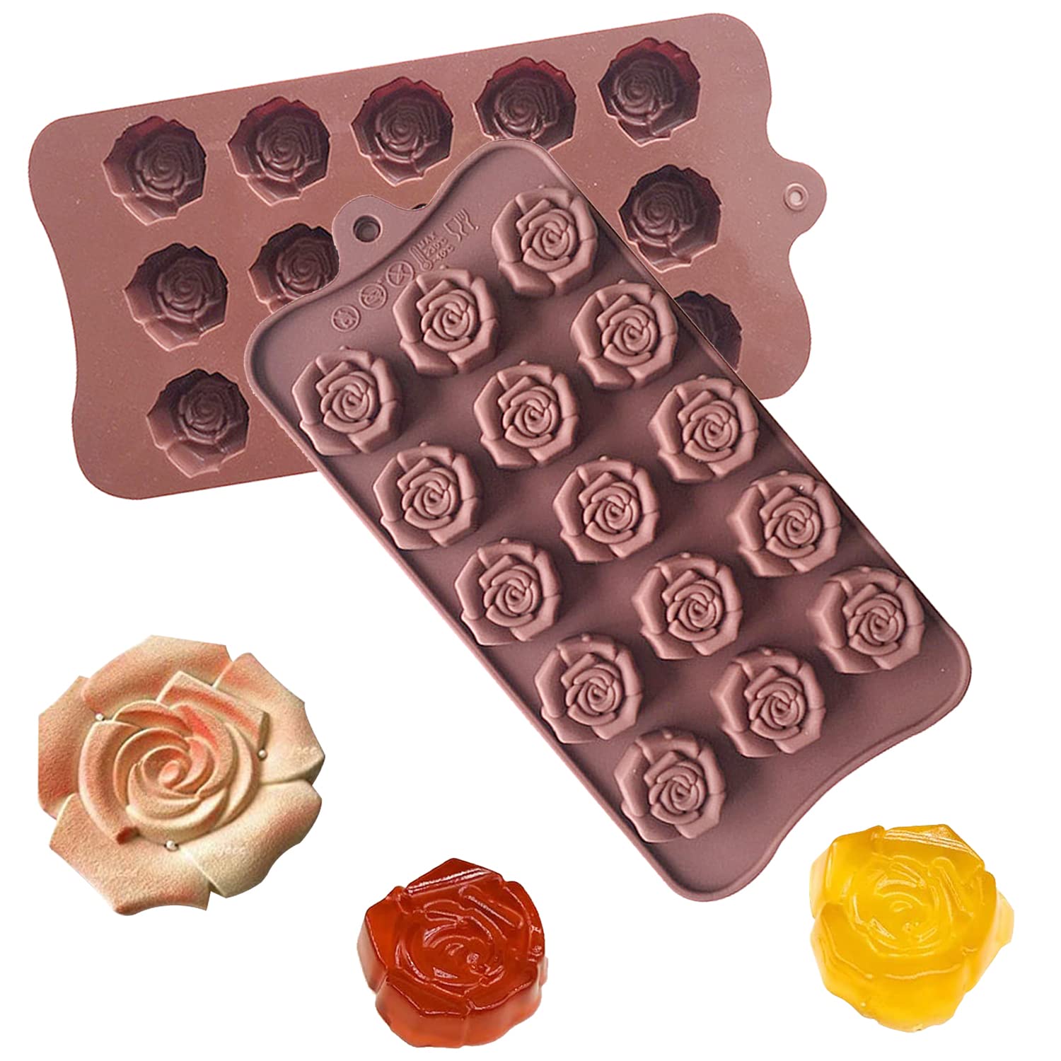 2 Pack Chocolate Silicone Molds Candy Mold Rose Flower Shape Baking Mold Candy Molds Bpa Free & Non-Stick Silicone Tray For Hard