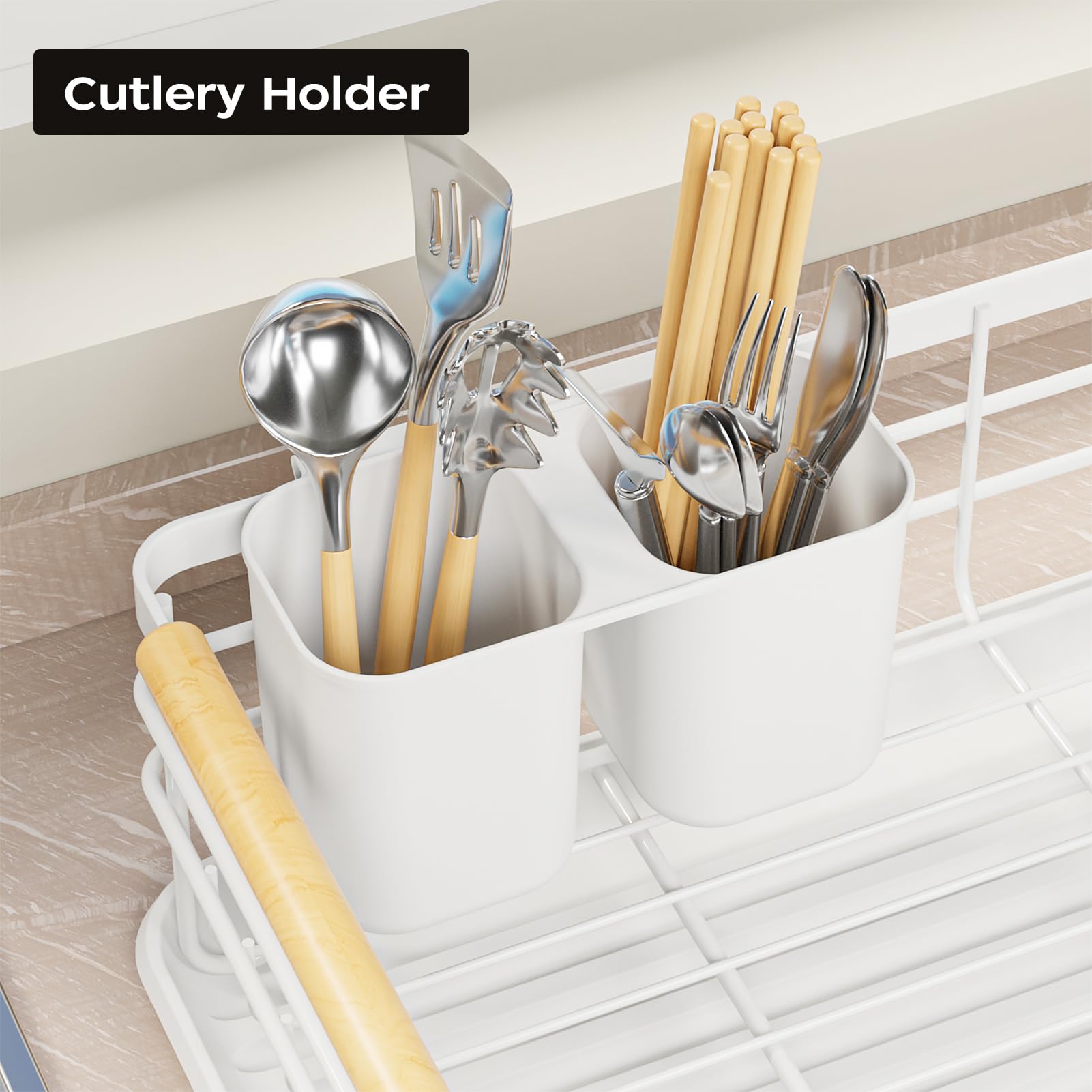 Jouzevic Dish Racks For Kitchen Counter: Thickened Metal Materials, No Assembly, Wood Handles. Small Dish Drying Rack: Ideal For