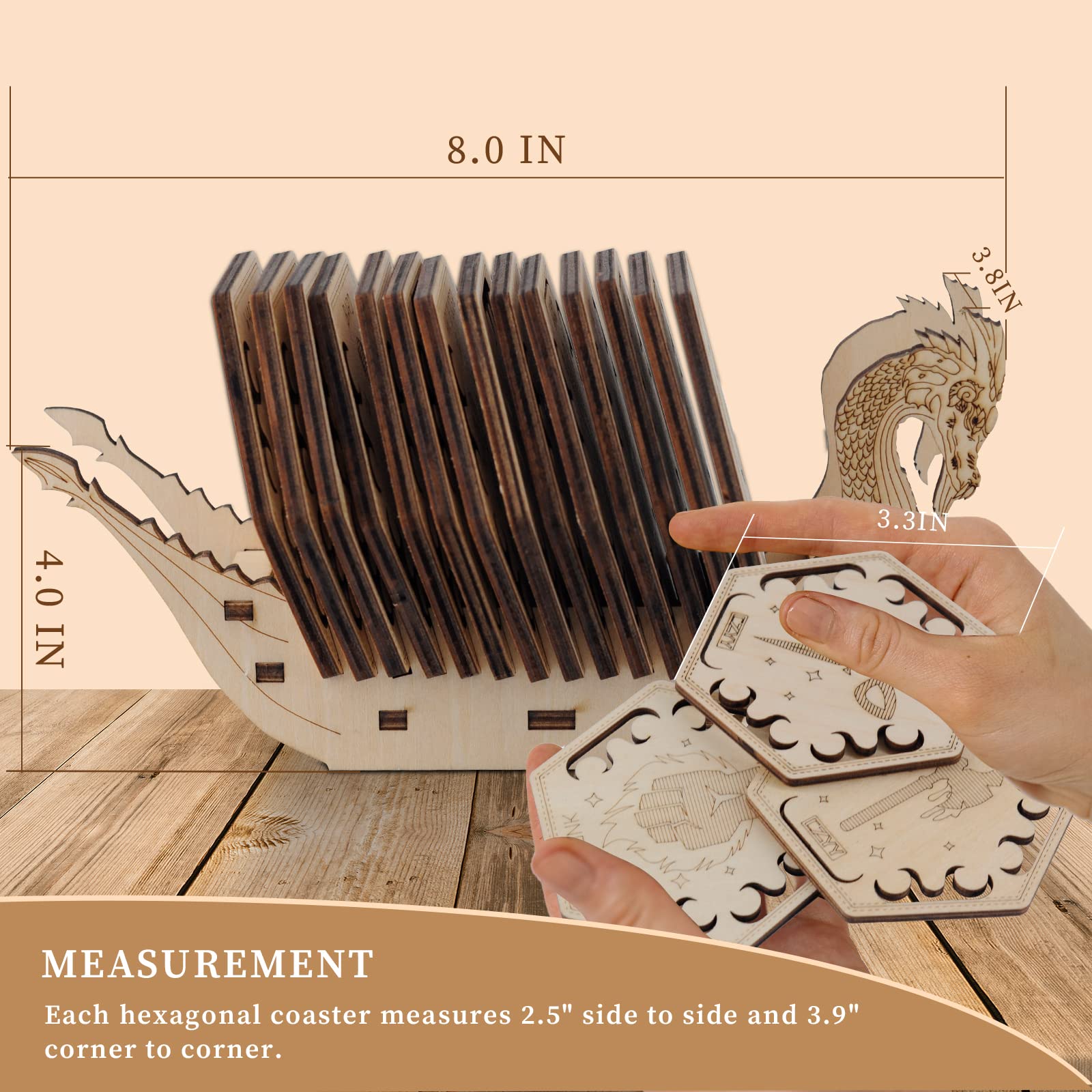 D&D Class Coasters Set Of 14 With Holder Hexagon Gaming Mug Mats Wooden Laser Engraved Dnd Classes Icons Gift For Dungeons And D