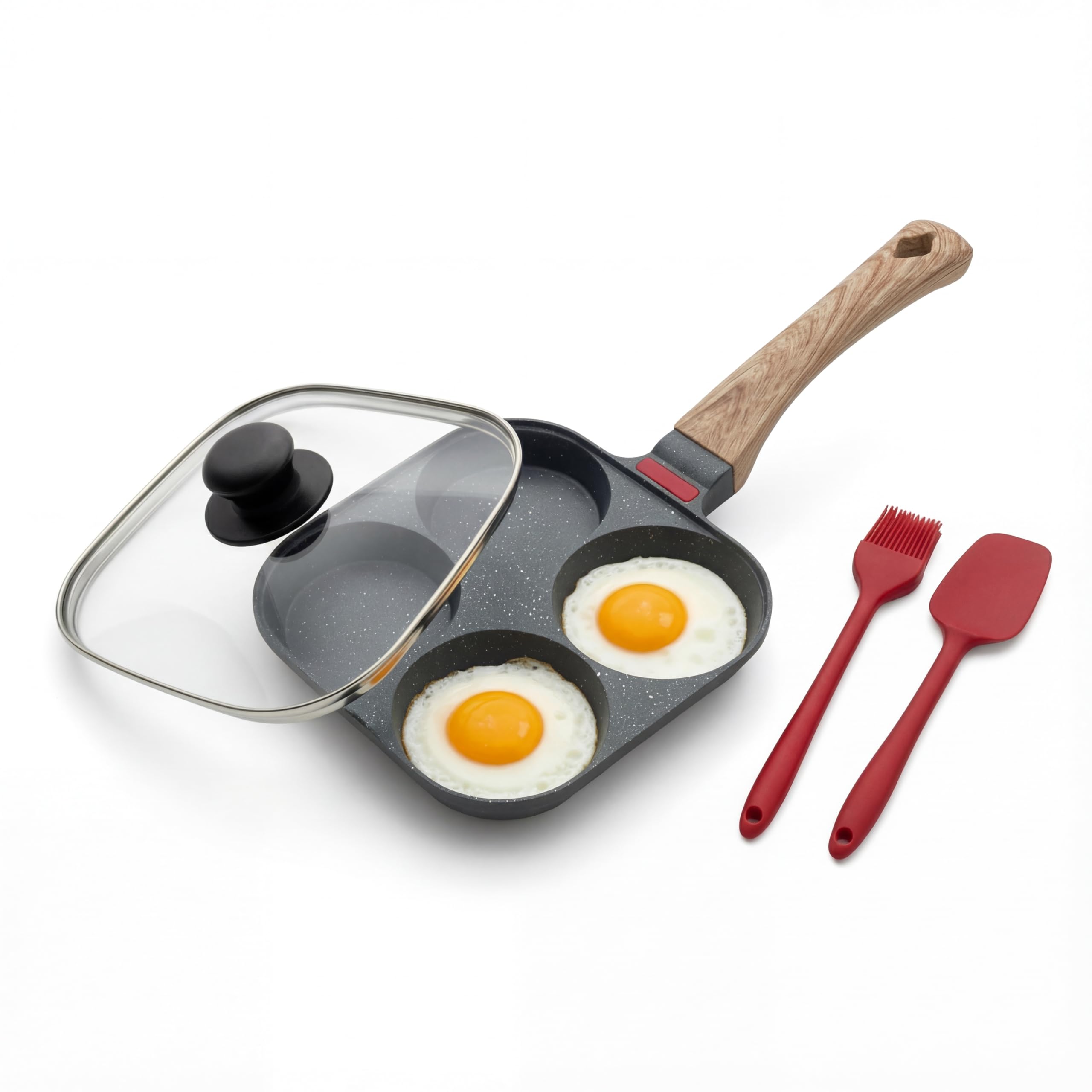 Brandicure 4Cup Egg Frying Pan Nonstick with Lid  Square Omelet Pan for Eggs & Pancakes, Aluminum with Wooden Handle, Gas Indu