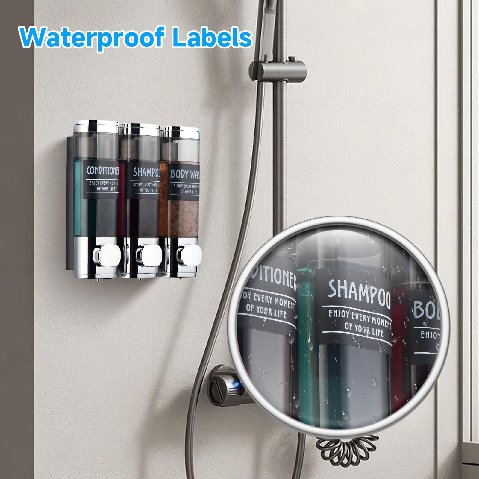 Shampoo And Conditioner Dispenser,Glintgath Shower Dispenser 3 Chamber No Drill Shampoo Dispenser For Shower Wall Mounted Shower
